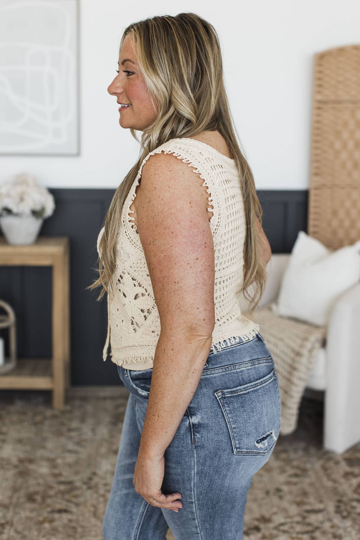 Sacred Moments Crochet Knit Sweater Vest- Natural - Image 4