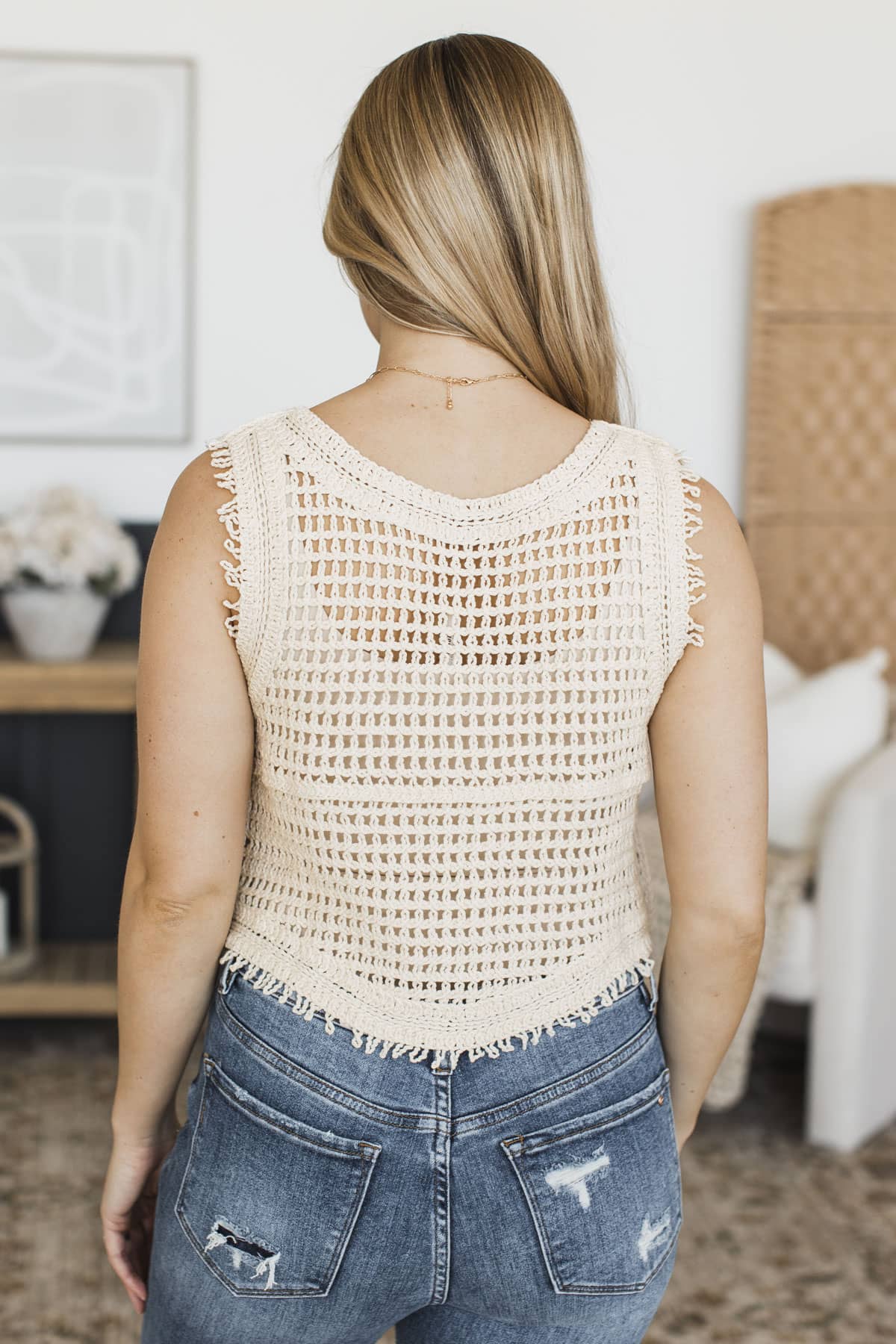 Sacred Moments Crochet Knit Sweater Vest- Natural - Image 7