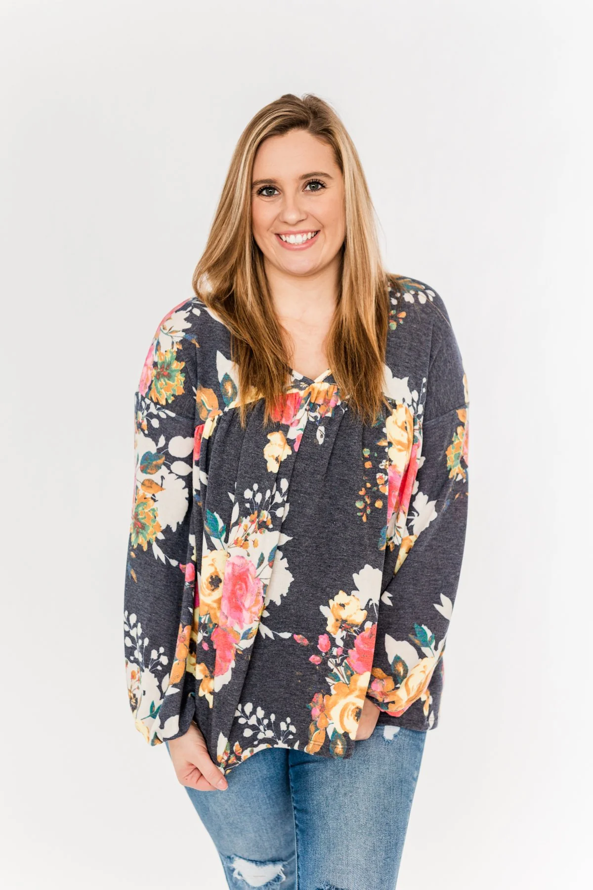 Safe & Sound Floral Baby Doll Top- Navy - Image 5