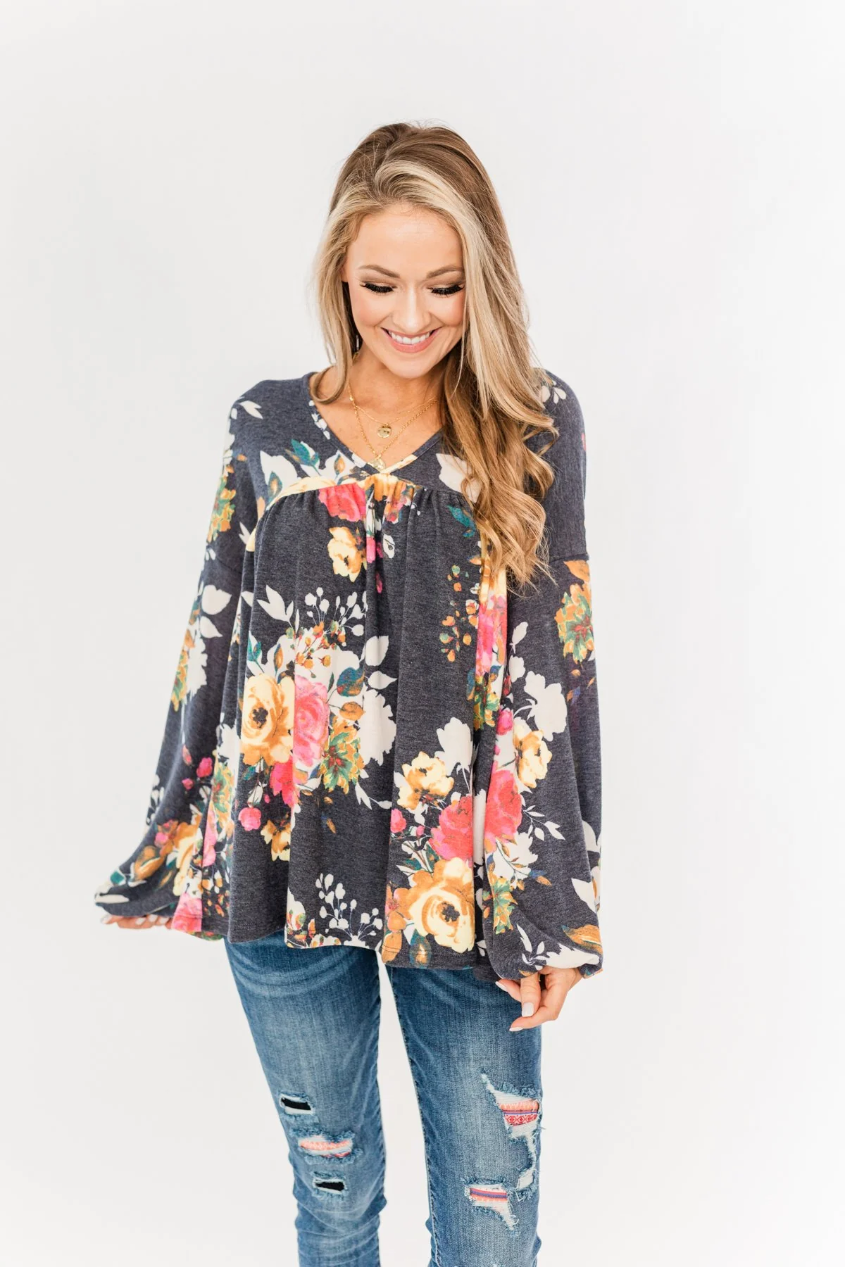 Safe & Sound Floral Baby Doll Top- Navy - Image 6