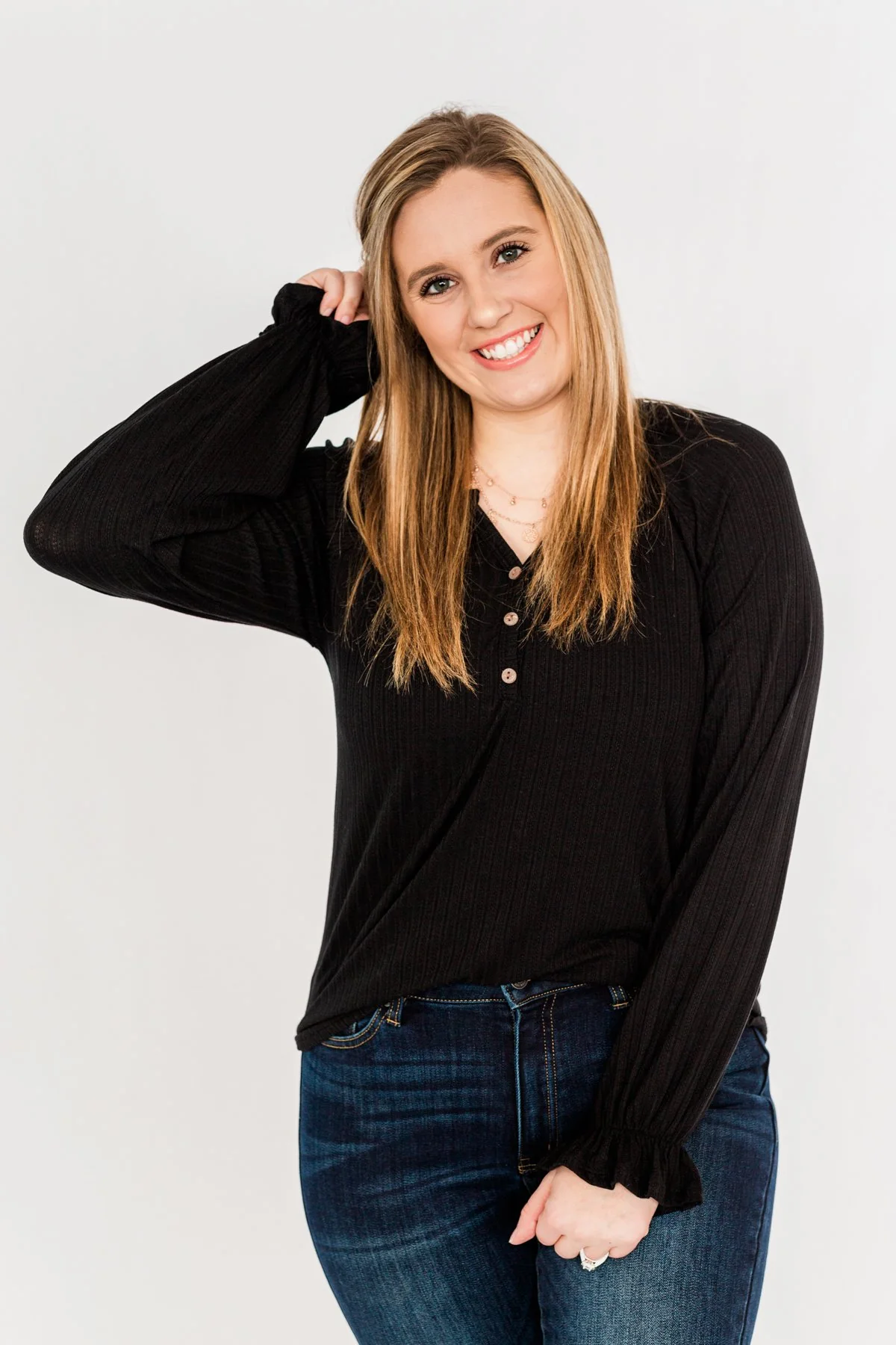 Sail Away With Me Knit Button Top- Black - Image 5
