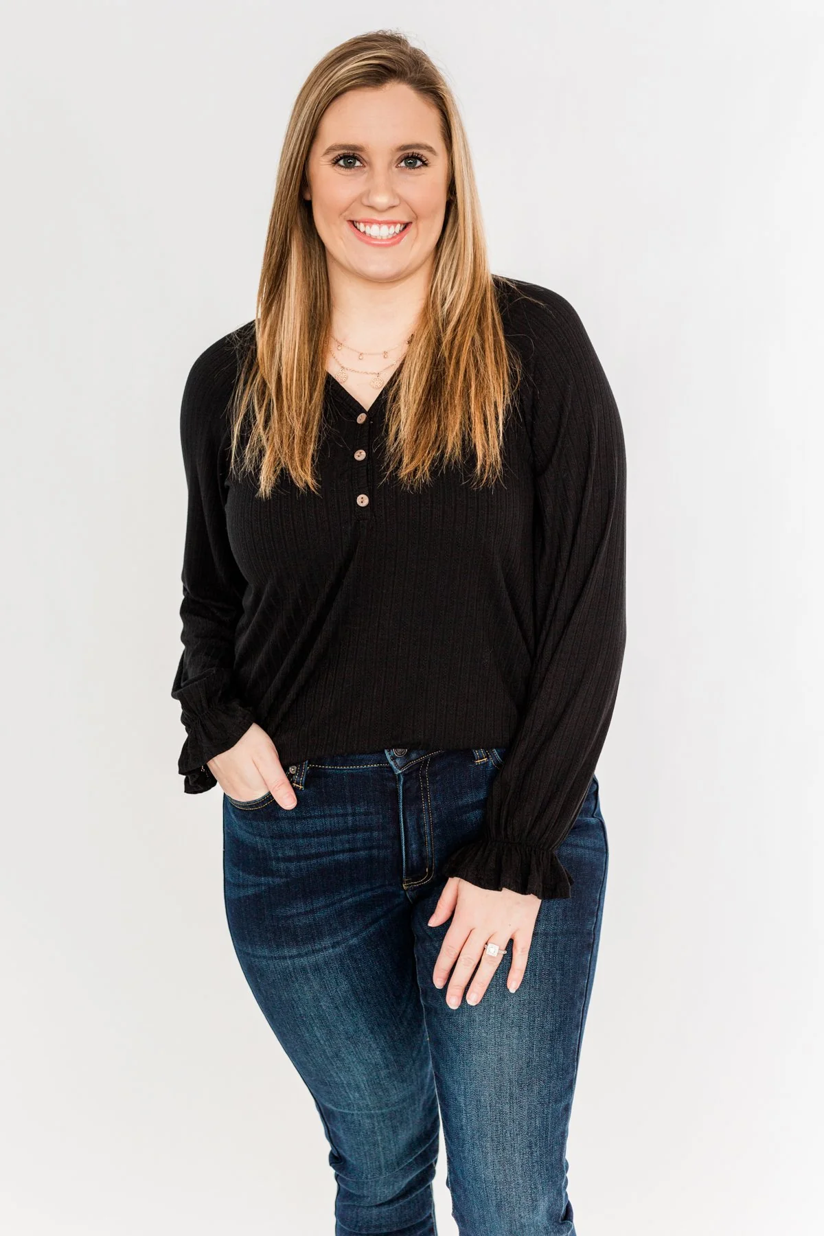 Sail Away With Me Knit Button Top- Black - Image 9
