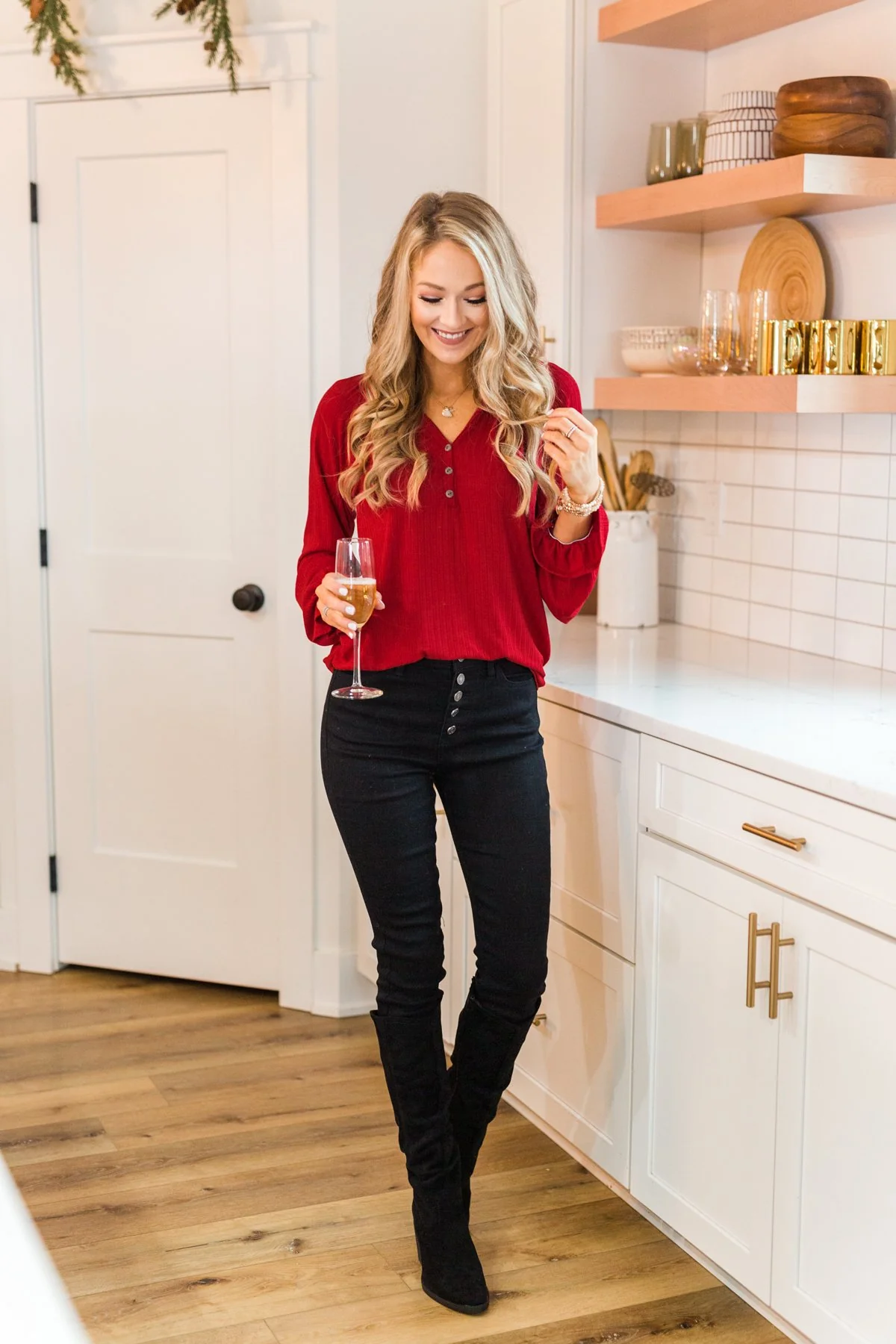 Sail Away With Me Knit Button Top- Holiday Red - Image 11