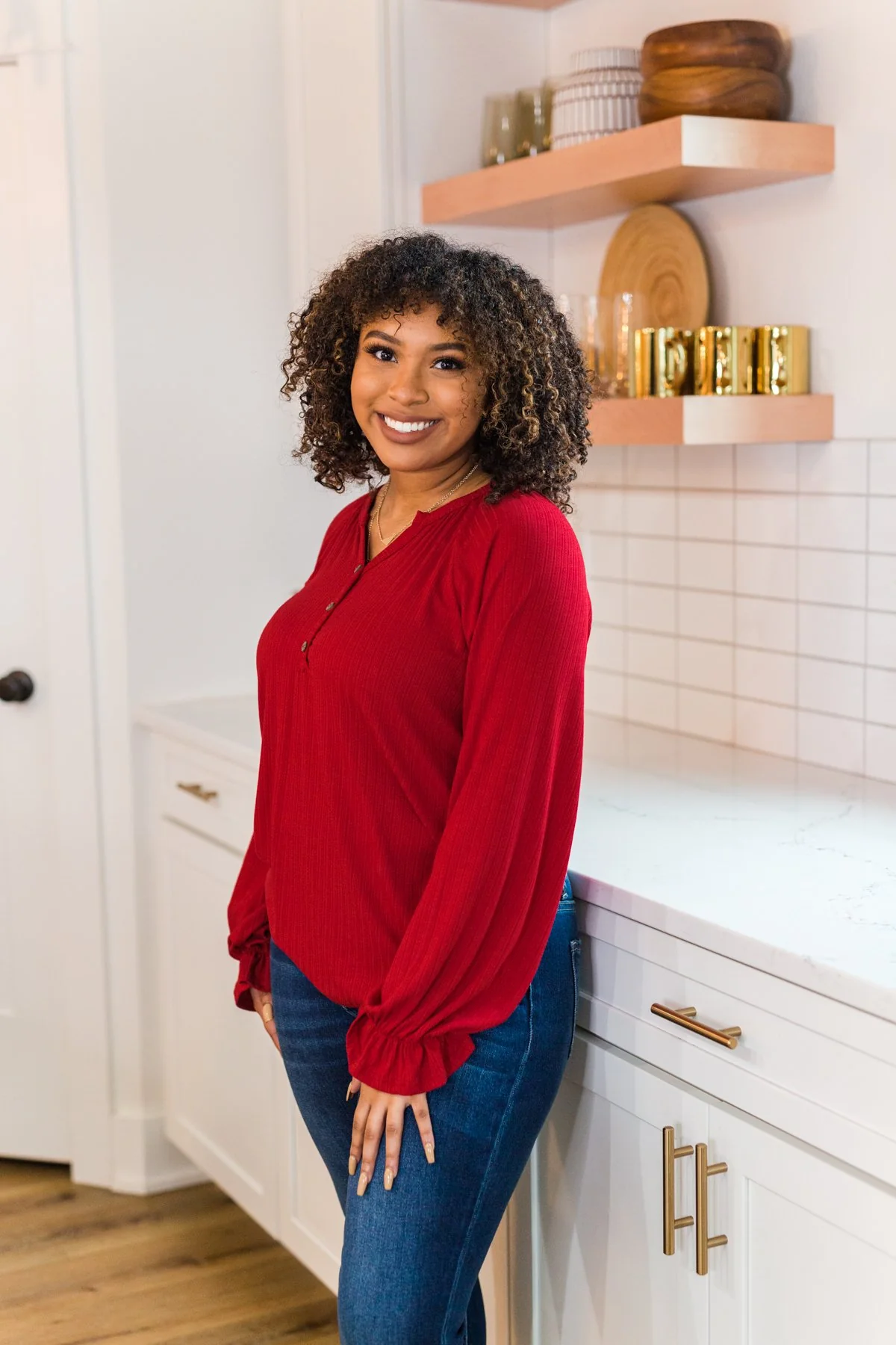 Sail Away With Me Knit Button Top- Holiday Red - Image 3