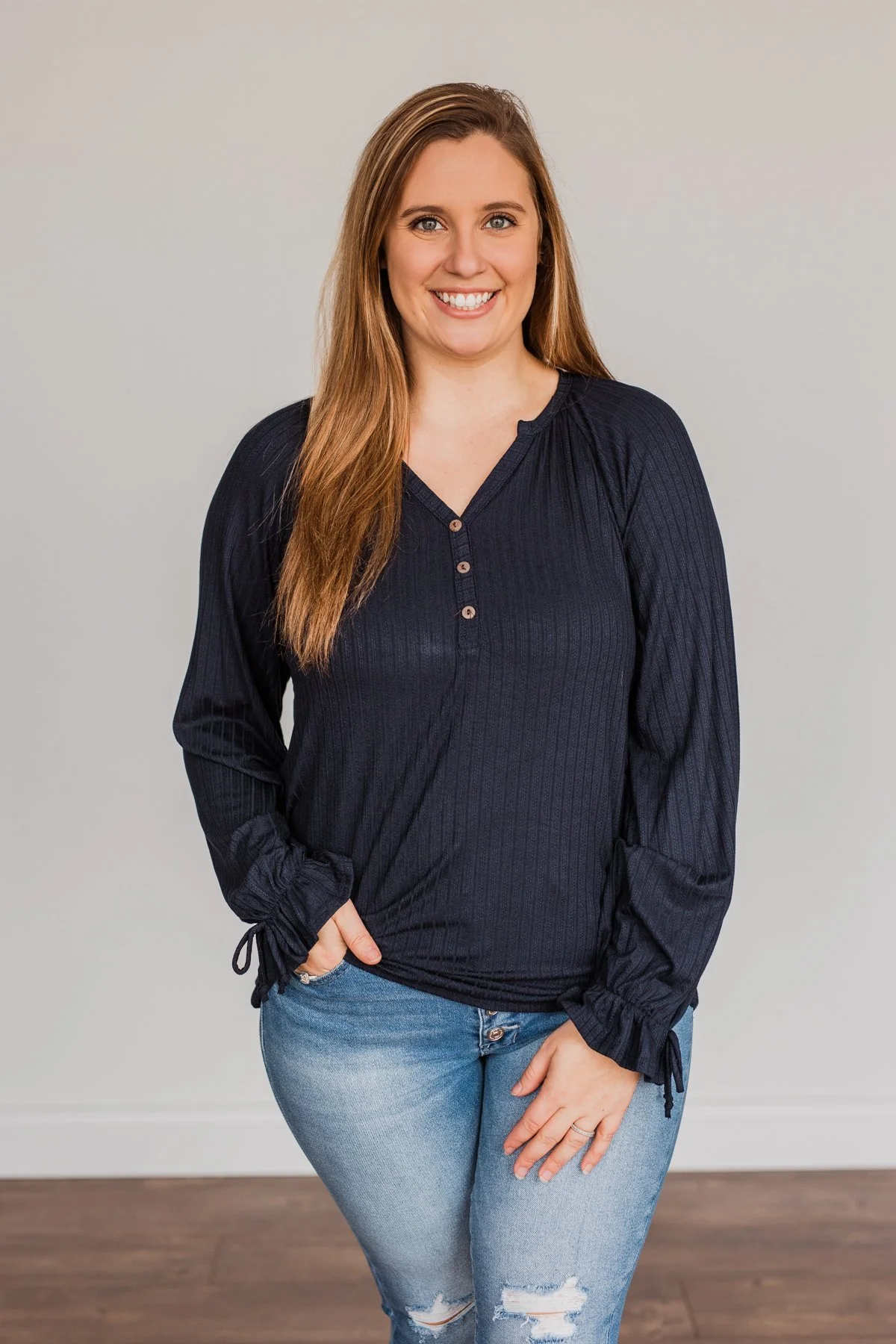 Sail Away With Me Knit Button Top- Navy - Image 10