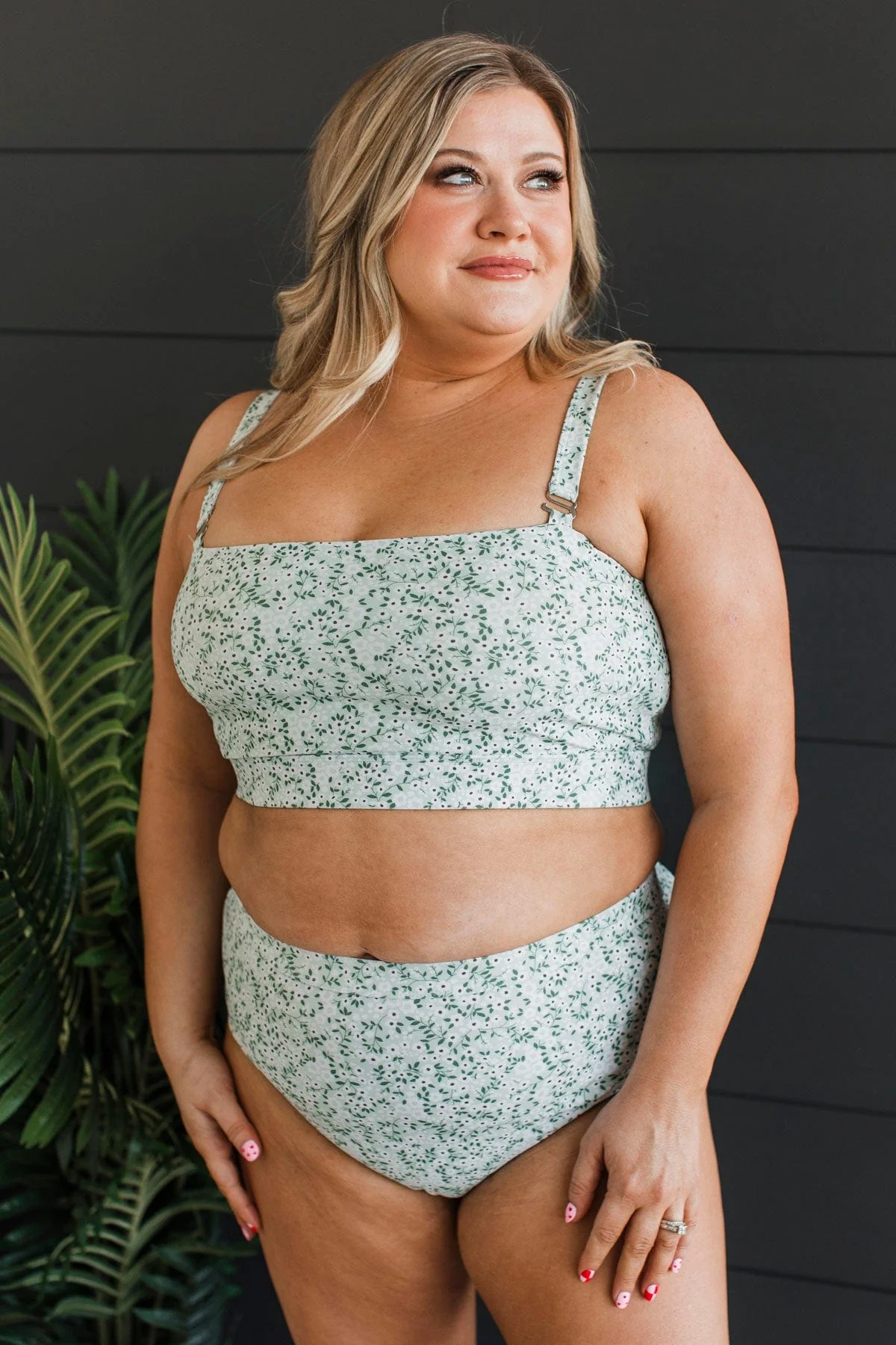 Sandy Shores High-Rise Swim Bottoms- Mint Floral - Image 2