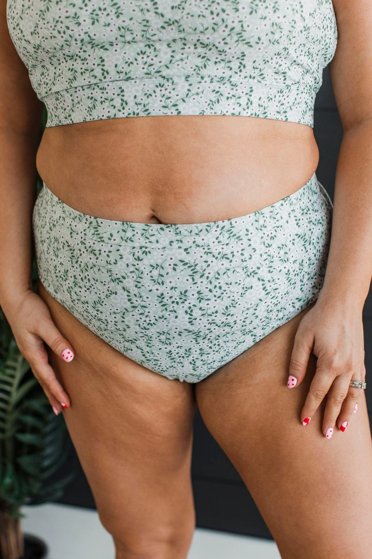 Sandy Shores High-Rise Swim Bottoms- Mint Floral - Image 4