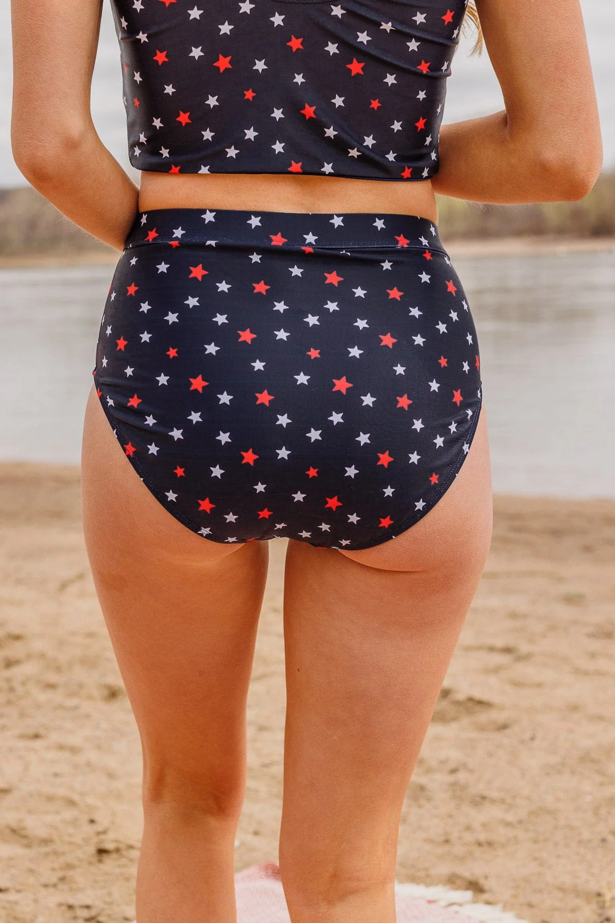 Sandy Shores High-Rise Swim Bottoms- Navy Star Print - Image 11