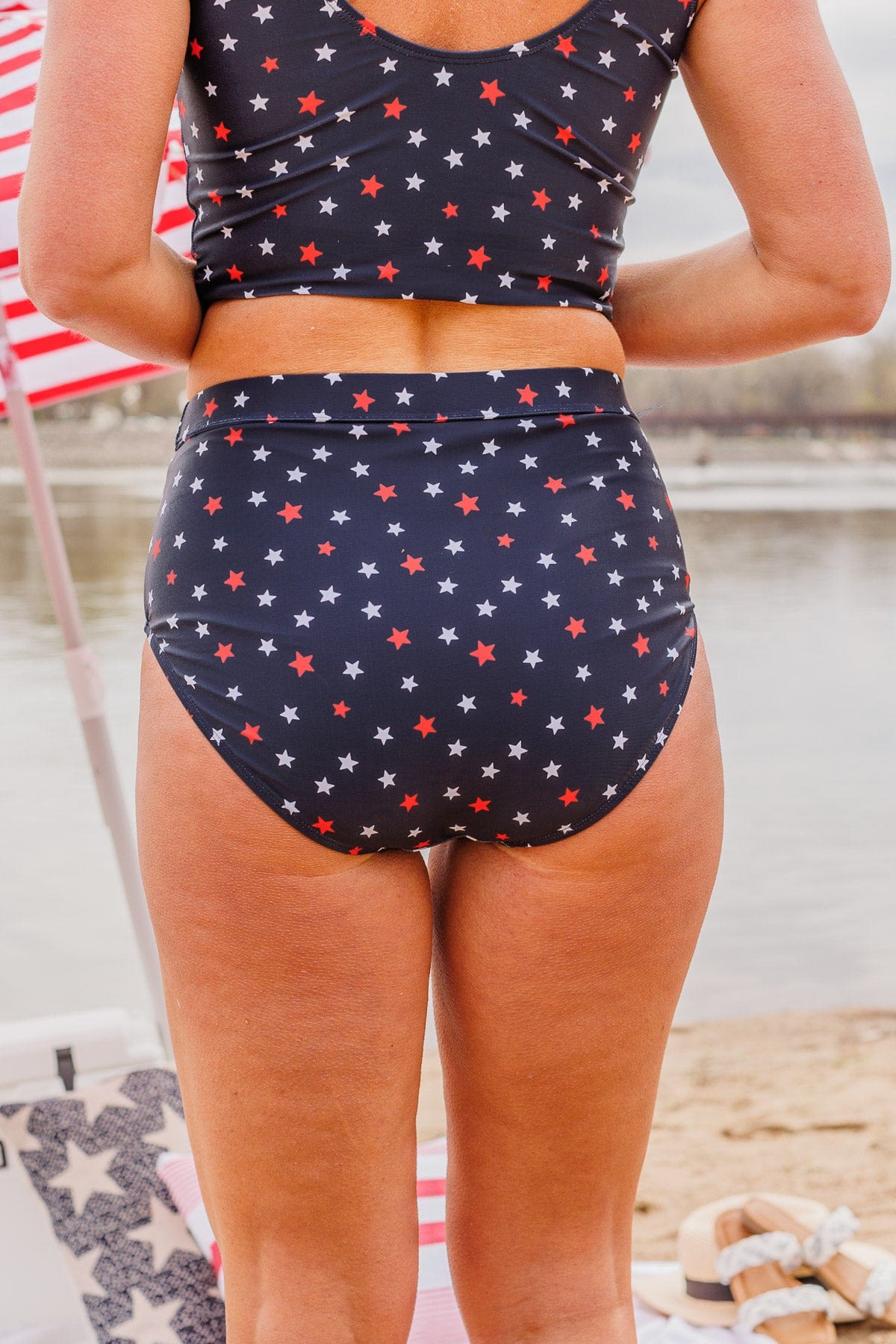 Sandy Shores High-Rise Swim Bottoms- Navy Star Print - Image 13