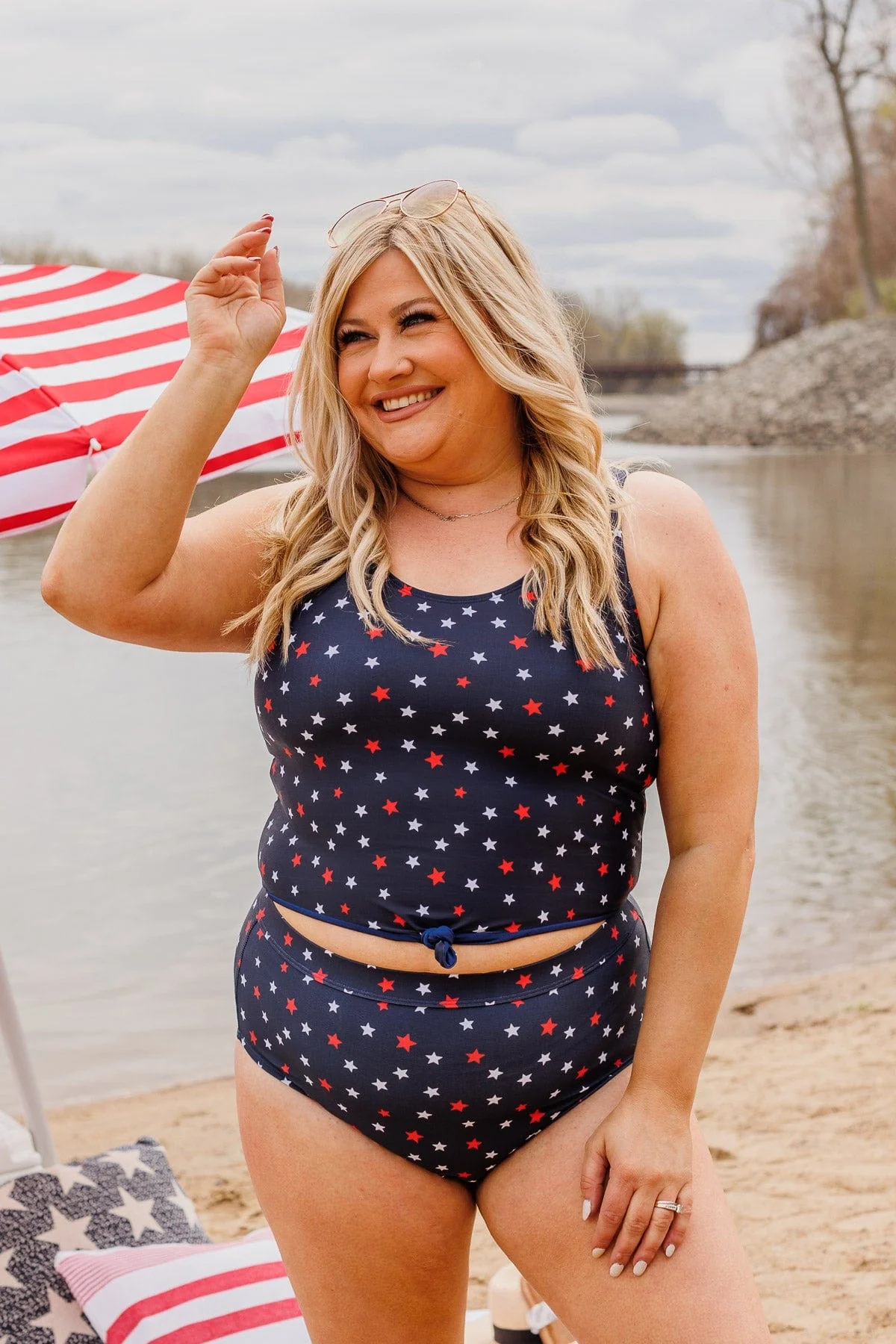Sandy Shores High-Rise Swim Bottoms- Navy Star Print - Image 3