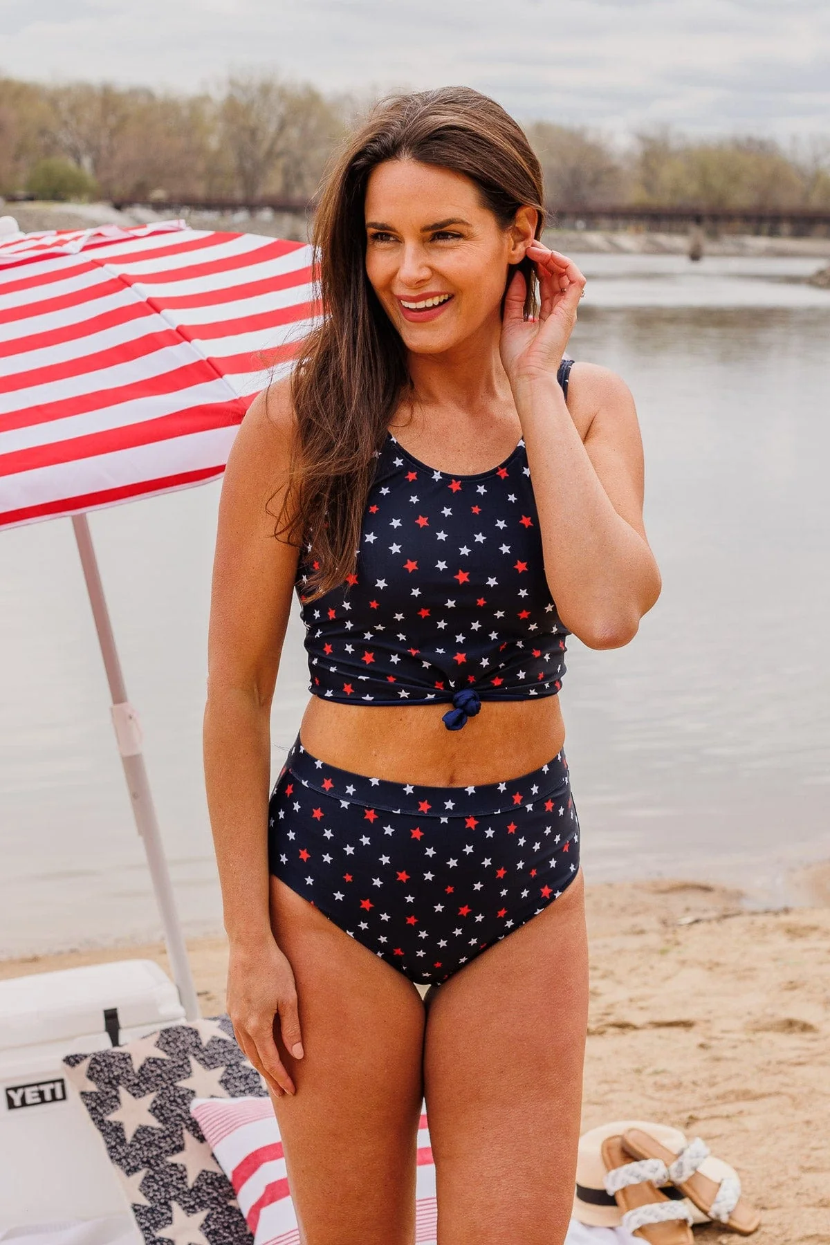 Sandy Shores High-Rise Swim Bottoms- Navy Star Print - Image 4