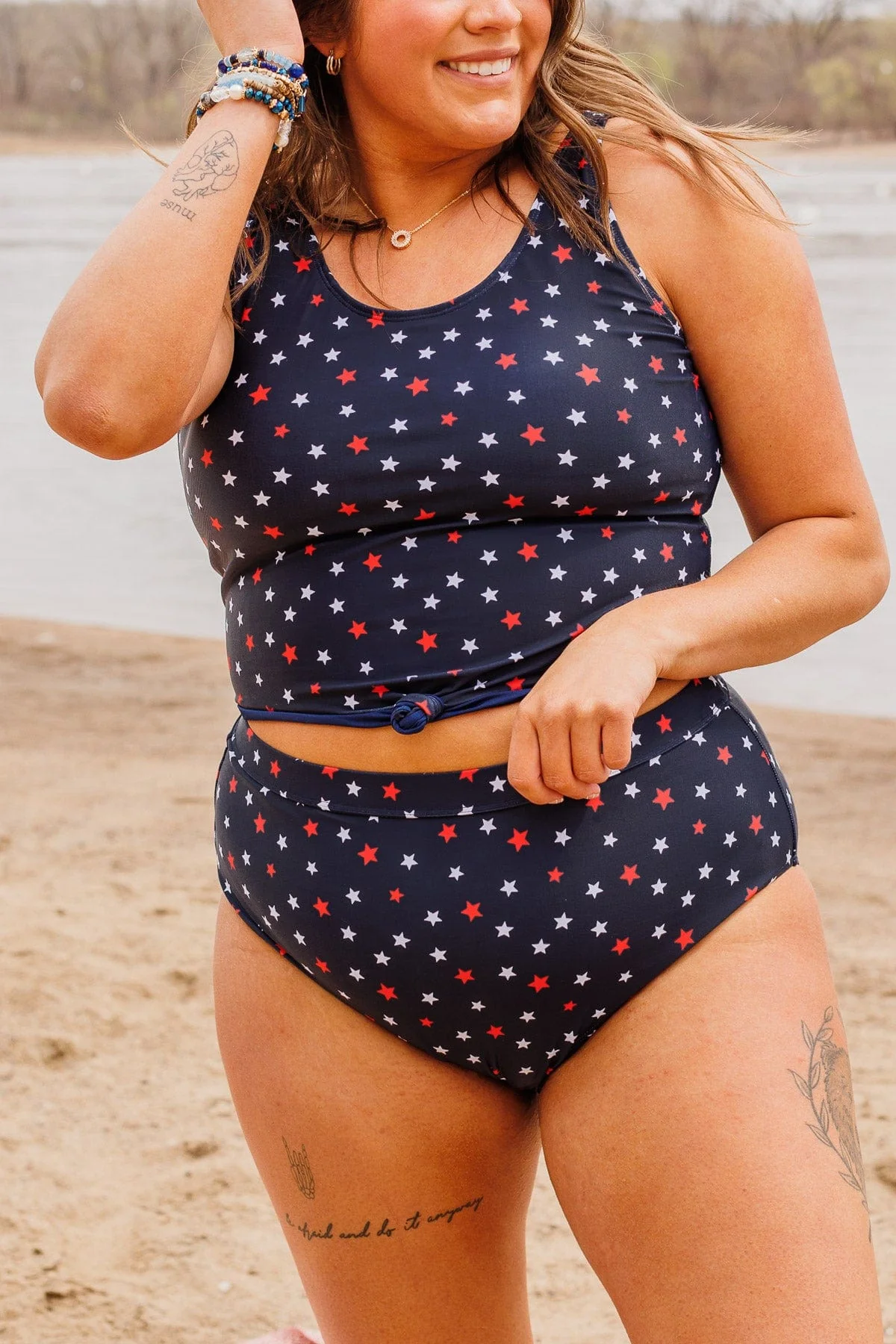 Sandy Shores High-Rise Swim Bottoms- Navy Star Print - Image 6