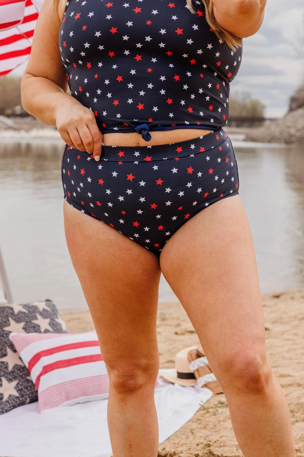 Sandy Shores High-Rise Swim Bottoms- Navy Star Print - Image 7