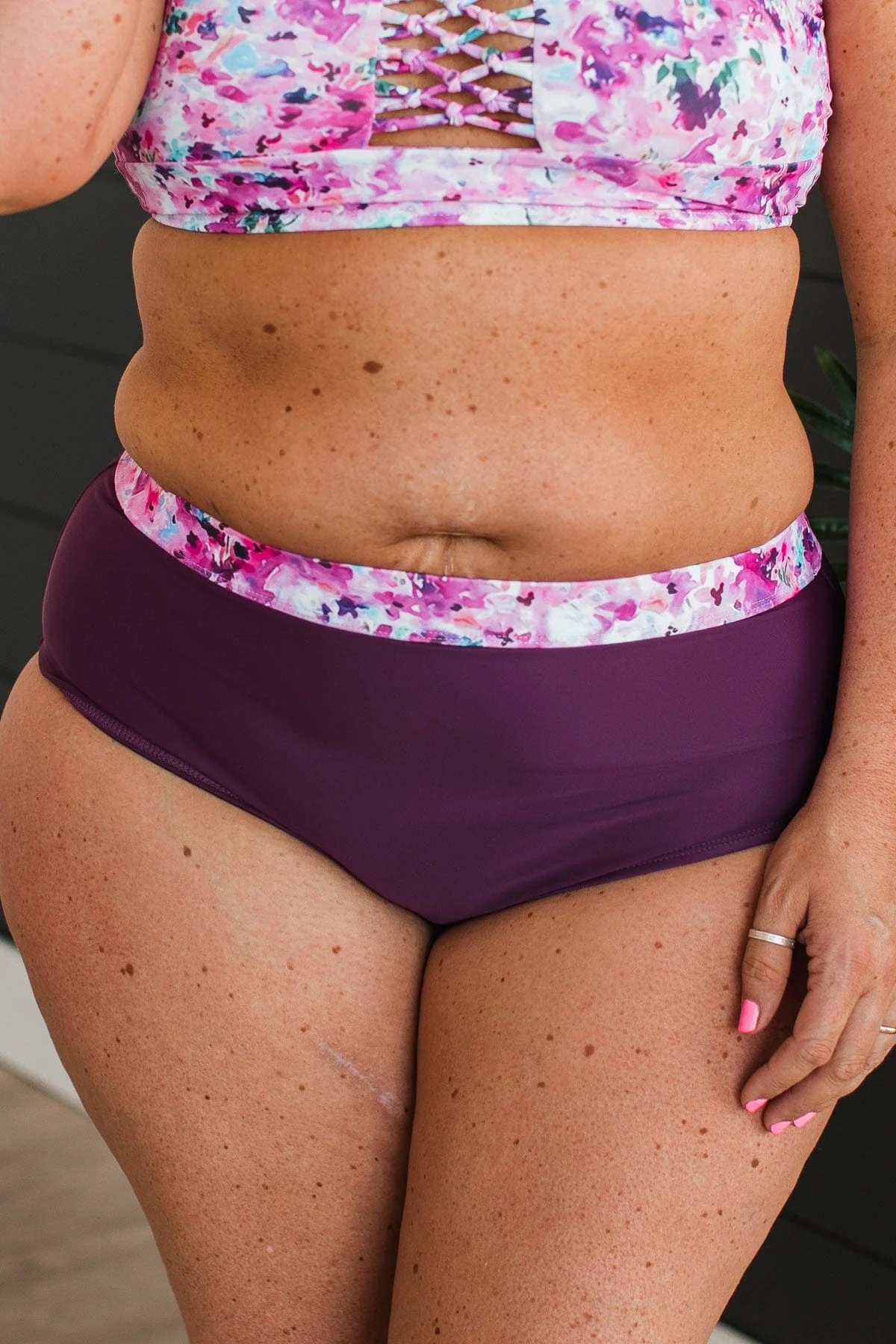 Sandy Shores High-Rise Swim Bottoms- Plum Floral - Image 2
