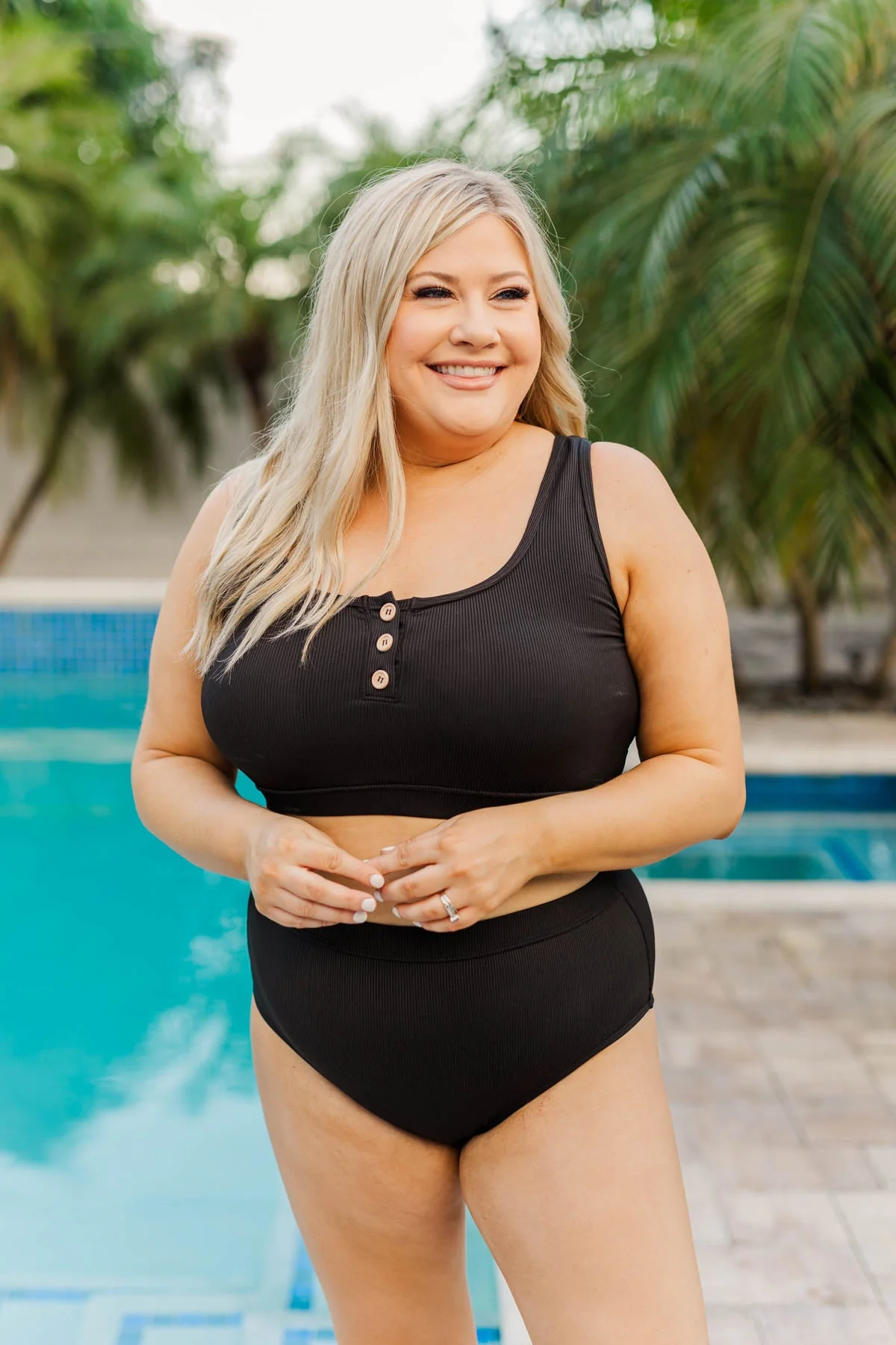 Sandy Shores Ribbed Knit Swim Bottoms- Black - Image 4