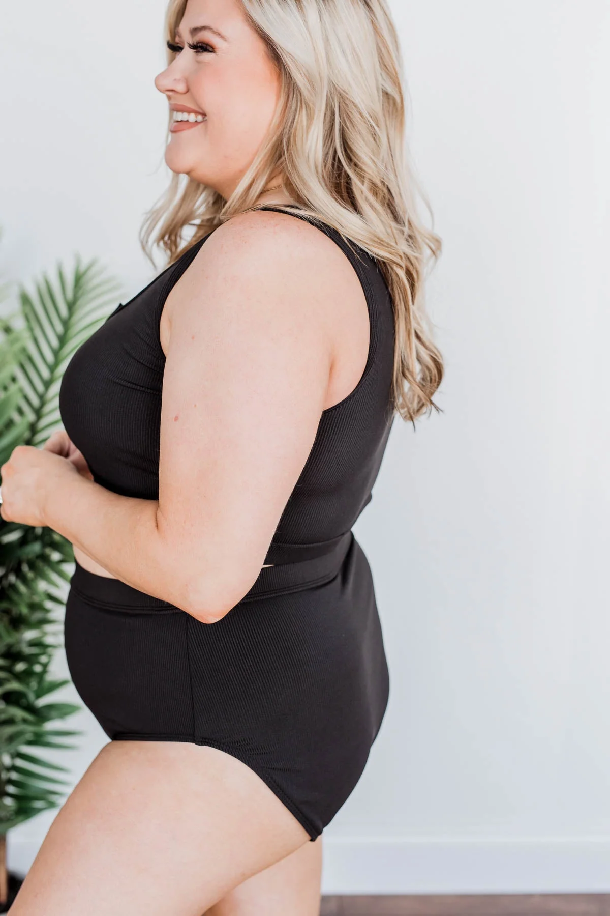 Sandy Shores Ribbed Knit Swim Bottoms- Black - Image 7