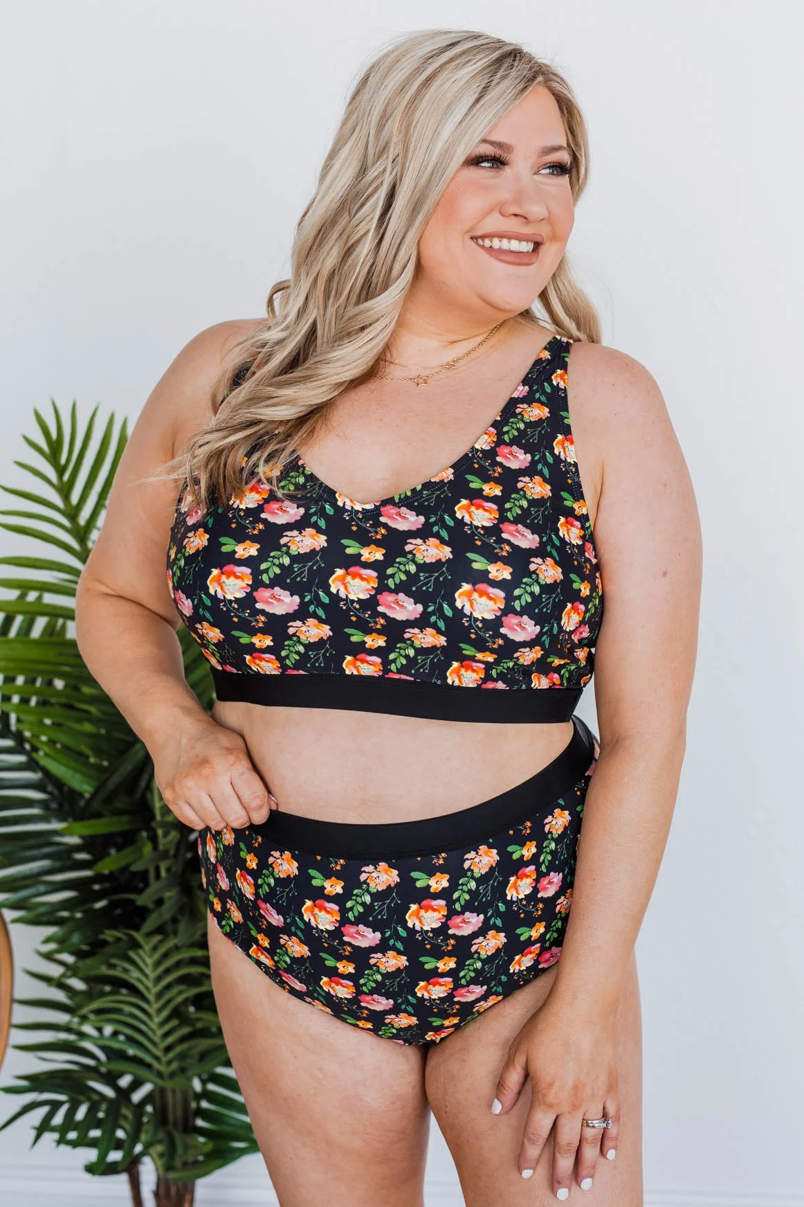 Sandy Shores High-Rise Swim Bottoms- Black Floral - Image 3