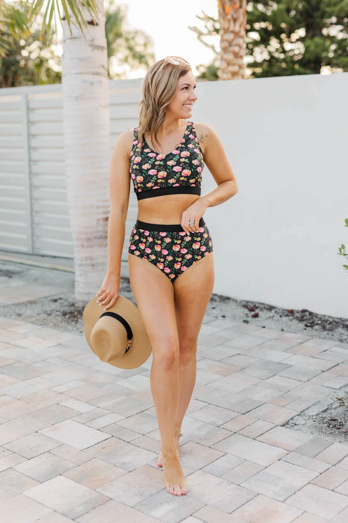 Sandy Shores High-Rise Swim Bottoms- Black Floral - Image 5