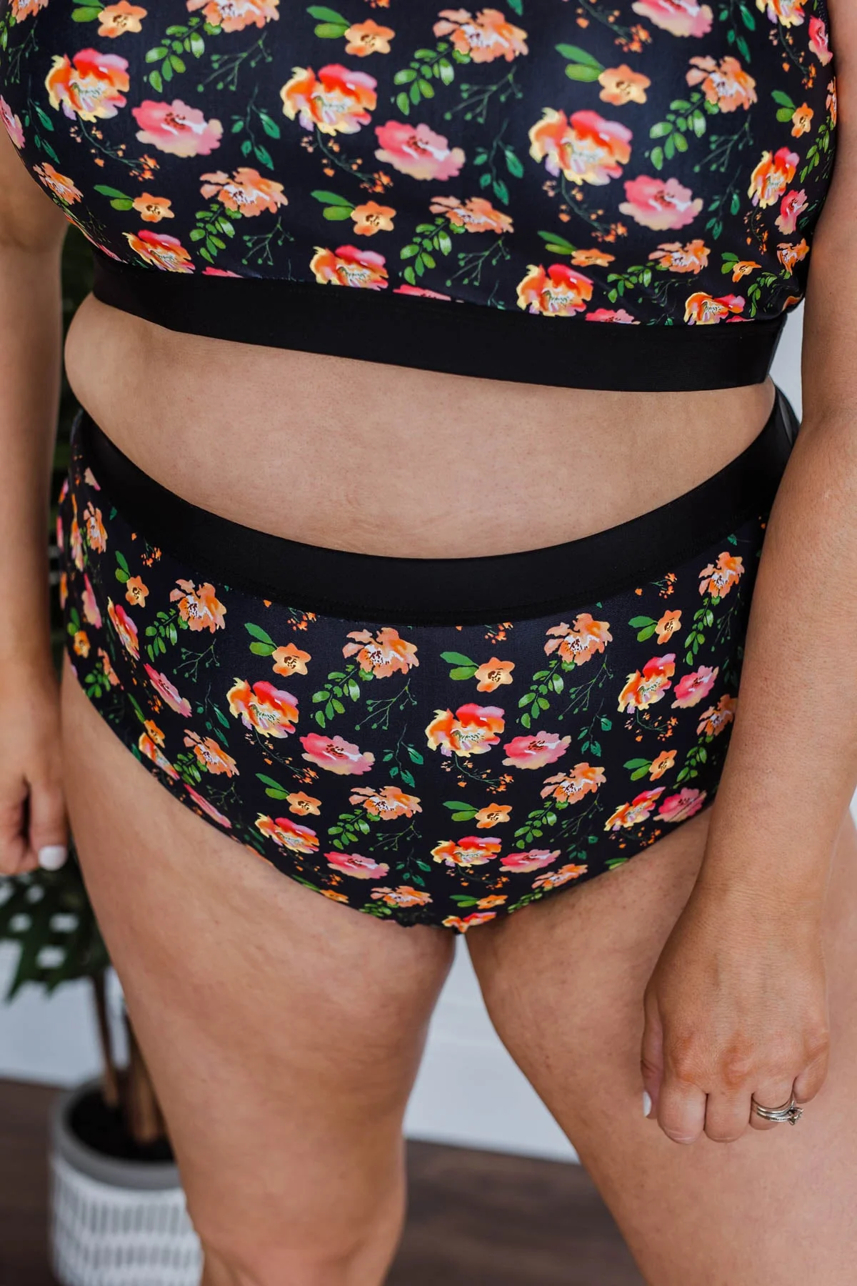 Sandy Shores High-Rise Swim Bottoms- Black Floral - Image 7