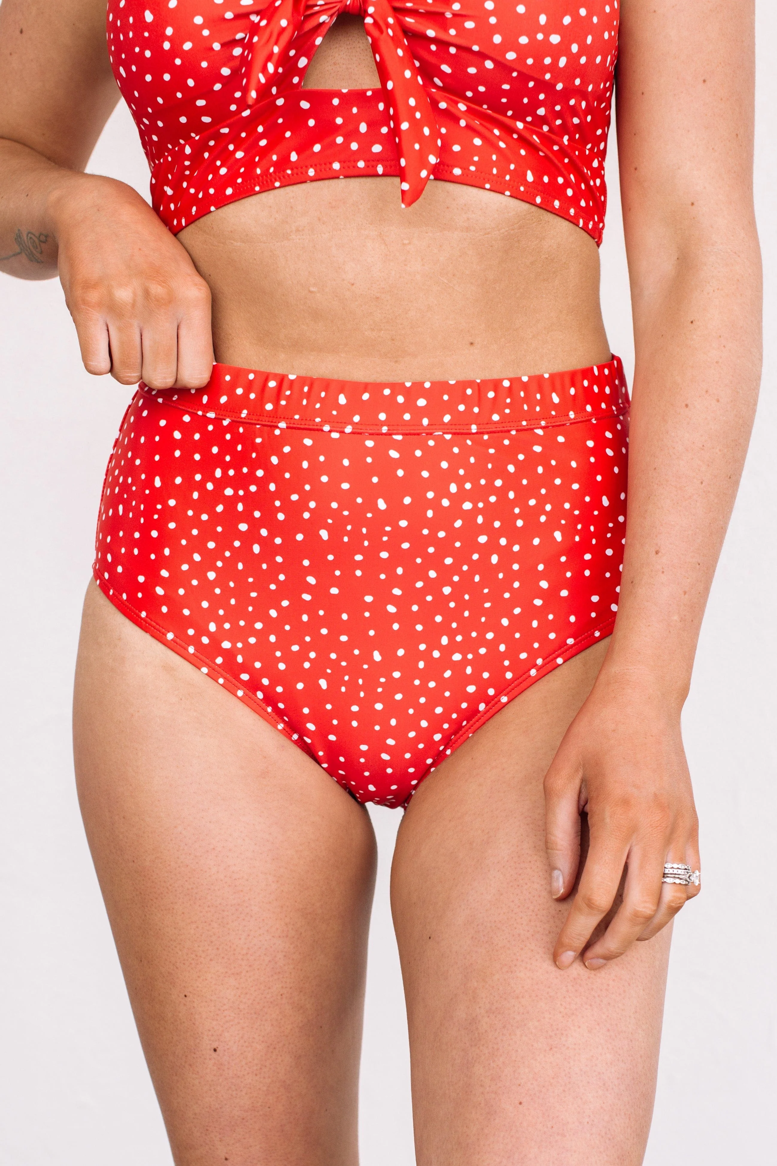 Sandy Shores Spotted Swim Bottoms- Red - Image 3