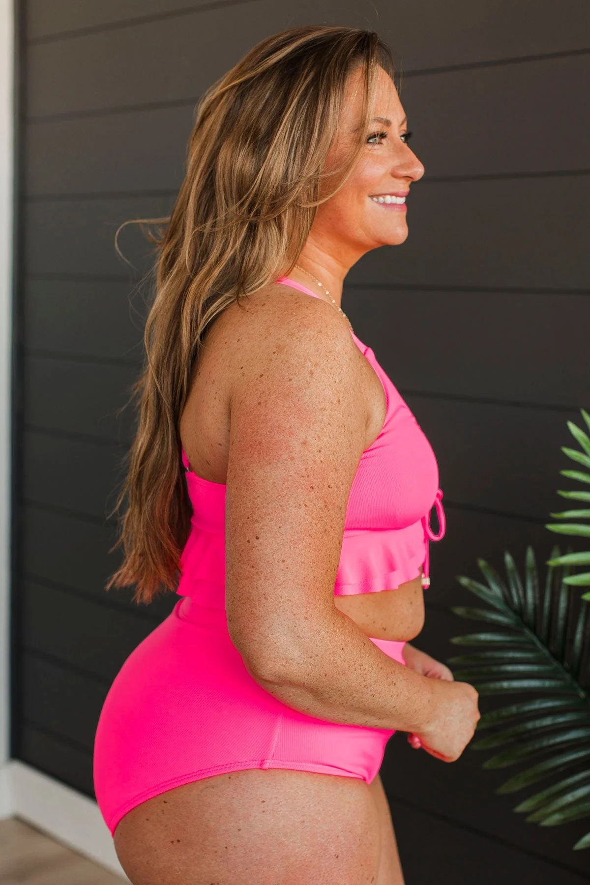Sandy Shores Swim Bottoms- Hot Pink Ribbed - Image 4