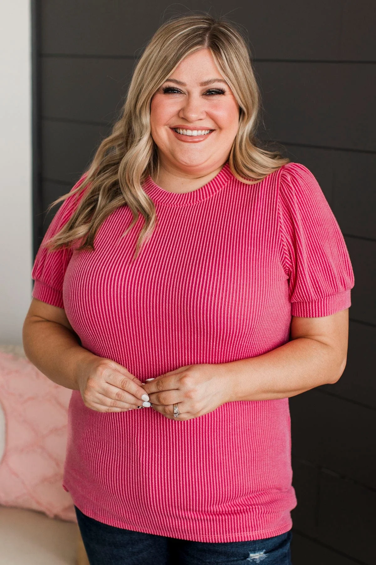 Saw You Staring Puff Sleeve Top- Pink