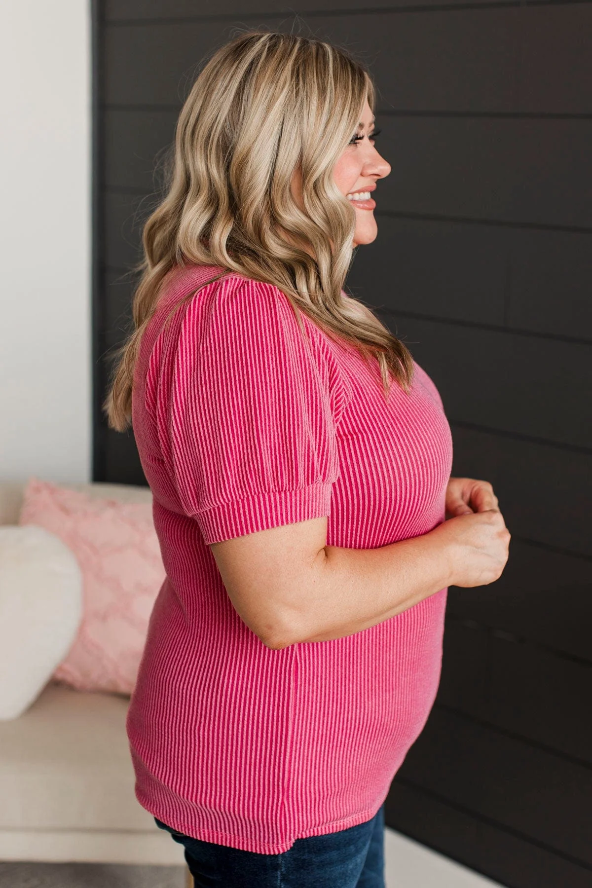 Saw You Staring Puff Sleeve Top- Pink - Image 4
