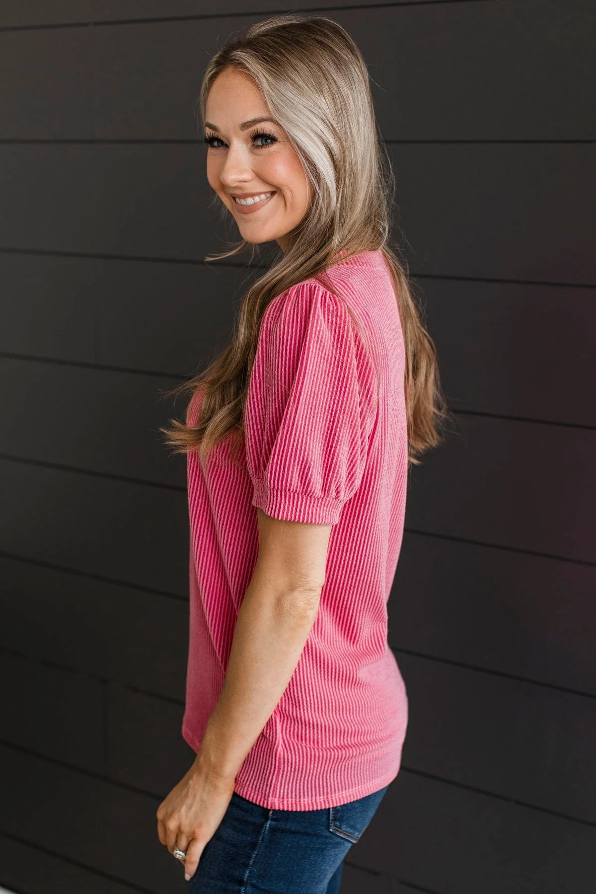 Saw You Staring Puff Sleeve Top- Pink - Image 5