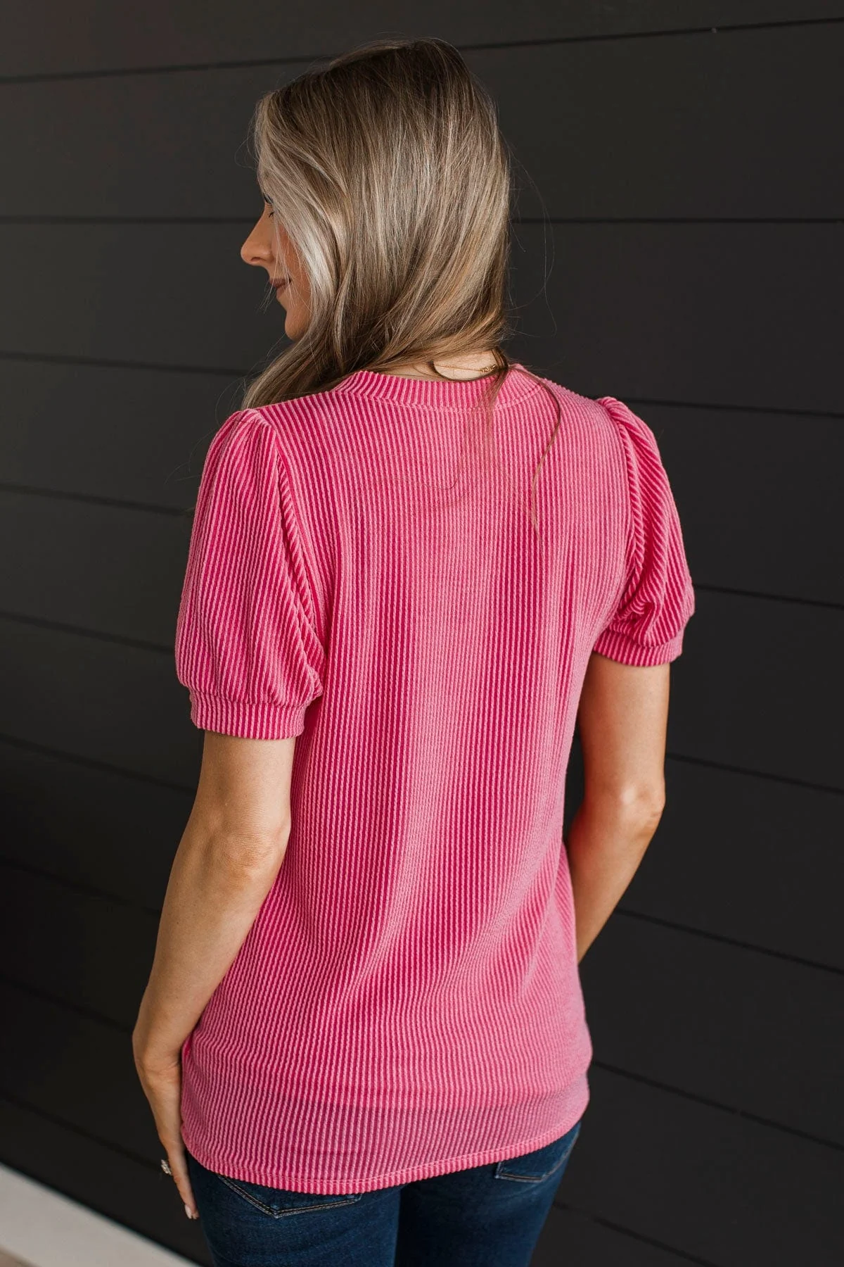 Saw You Staring Puff Sleeve Top- Pink - Image 7