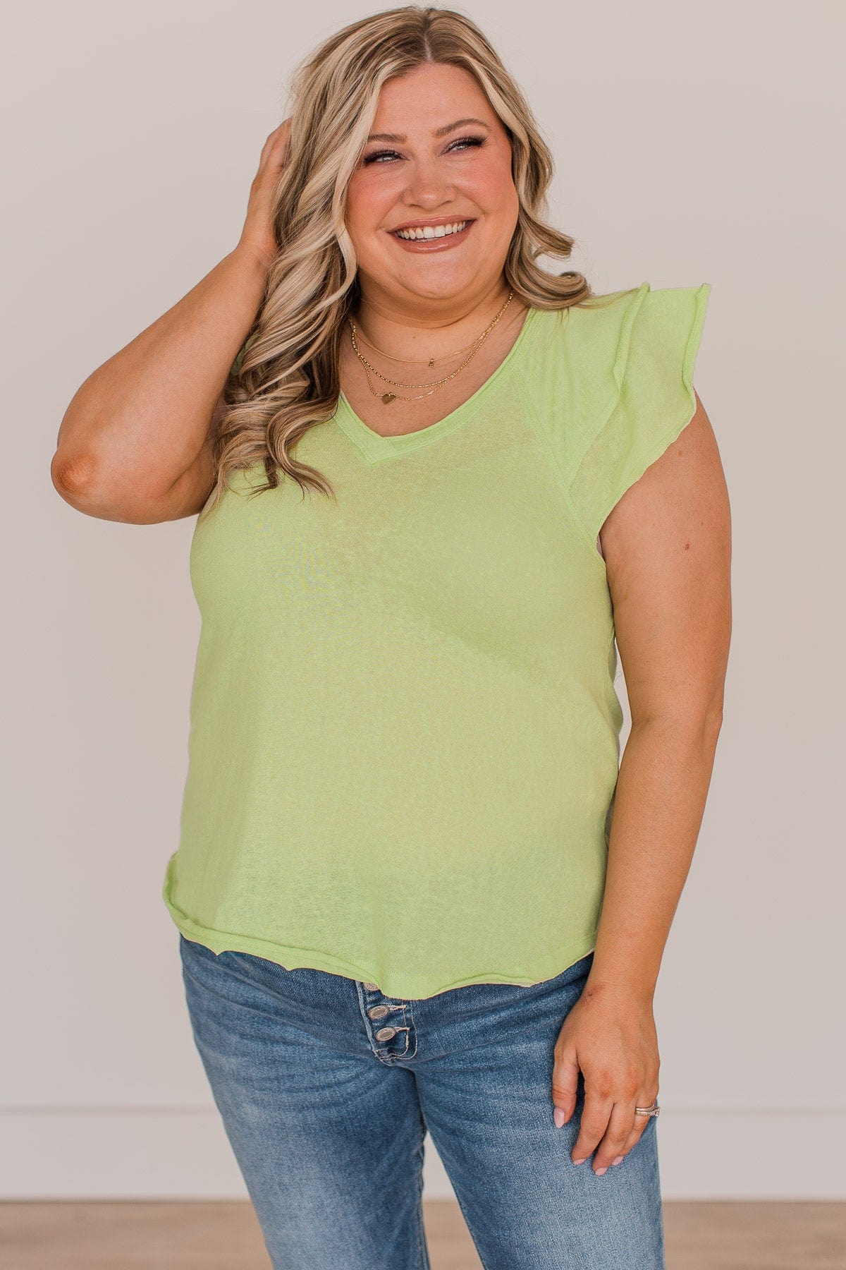Say It Louder V-Neck Top- Lime Green - Image 2