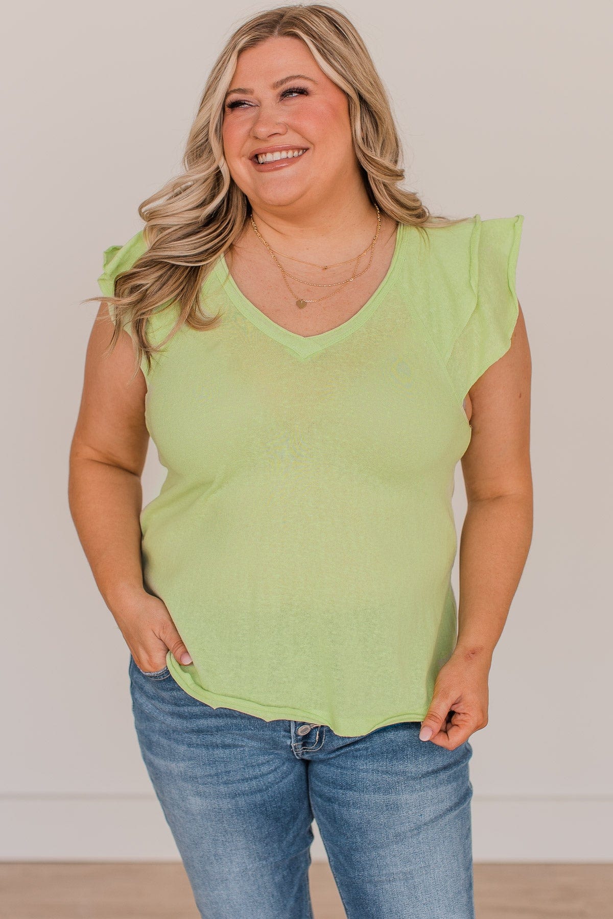 Say It Louder V-Neck Top- Lime Green - Image 4