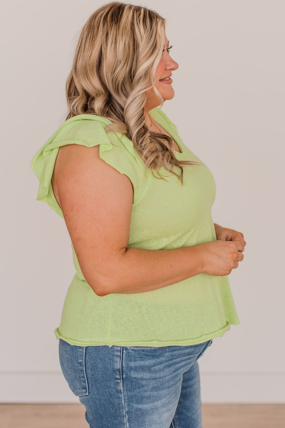 Say It Louder V-Neck Top- Lime Green - Image 6