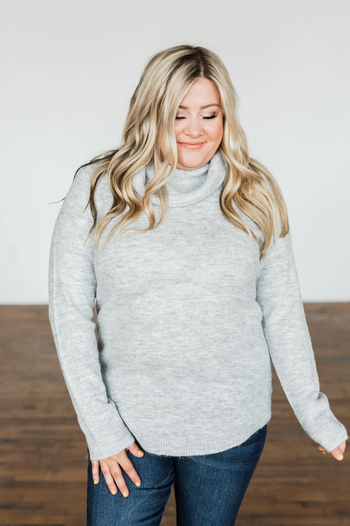 Say My Name Cowl Neck Sweater- Heather Grey - Image 2