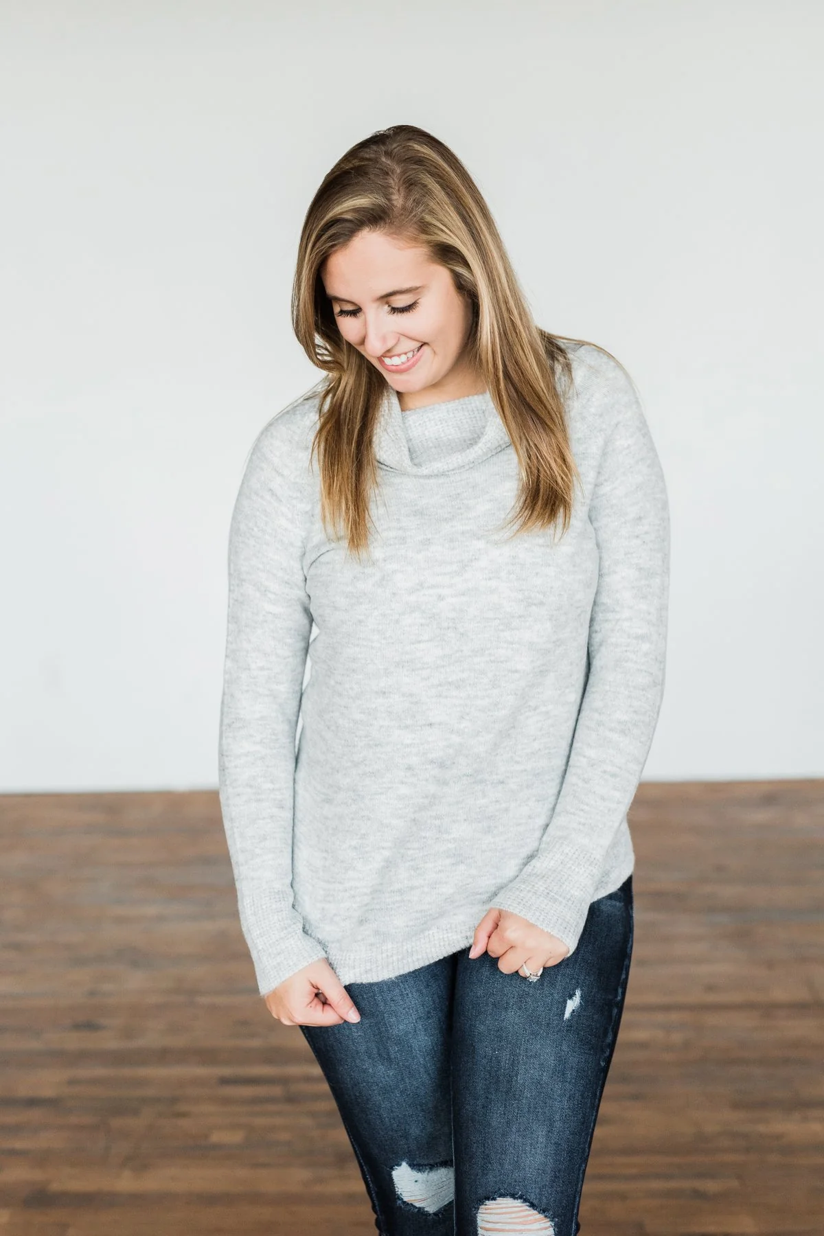Say My Name Cowl Neck Sweater- Heather Grey - Image 3