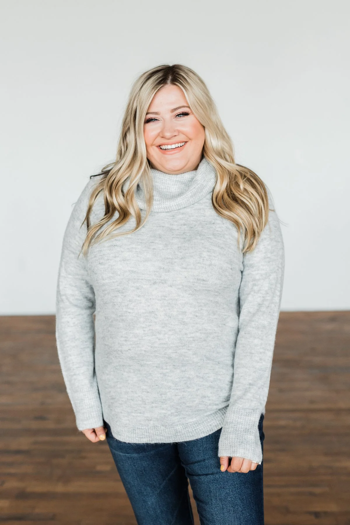 Say My Name Cowl Neck Sweater- Heather Grey - Image 4