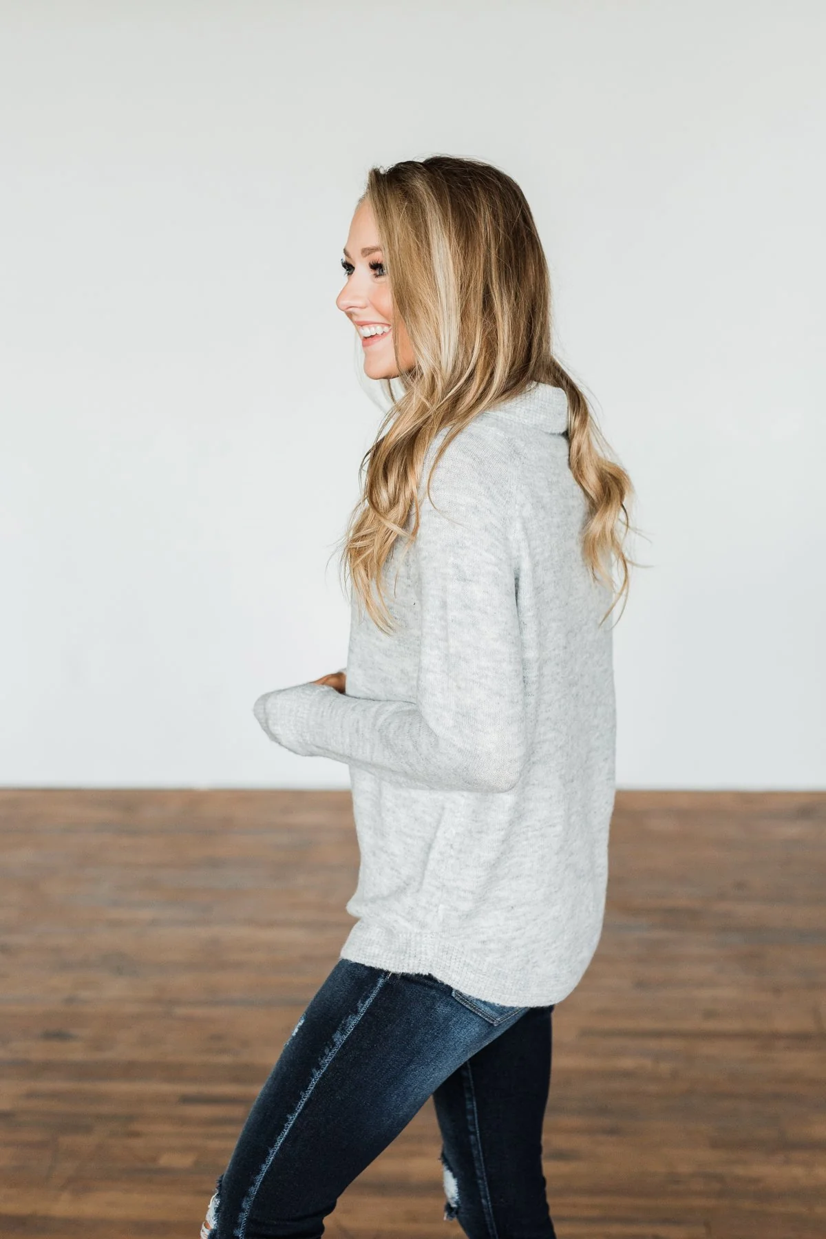 Say My Name Cowl Neck Sweater- Heather Grey - Image 7