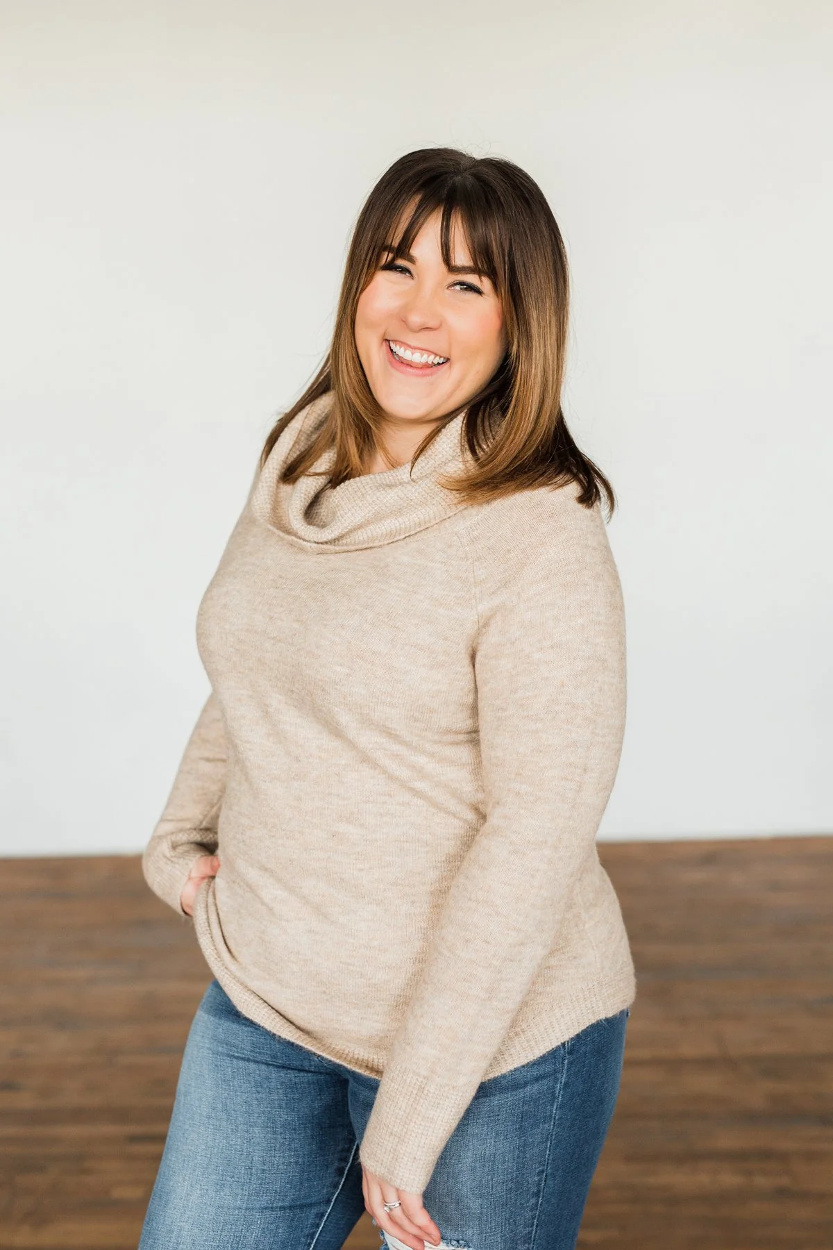 Say My Name Cowl Neck Sweater- Oatmeal - Image 4