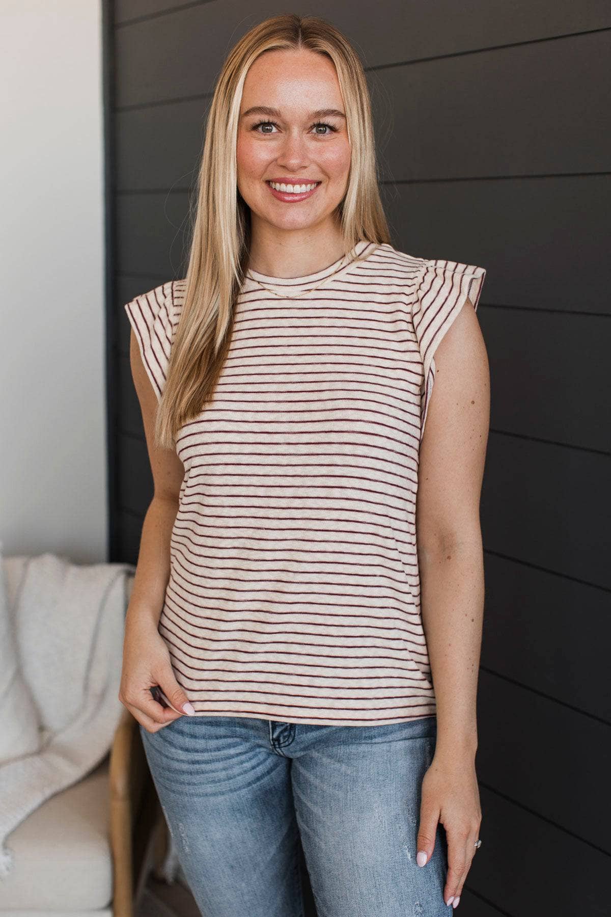 Say Something Amazing Striped Top- Natural & Merlot - Image 3