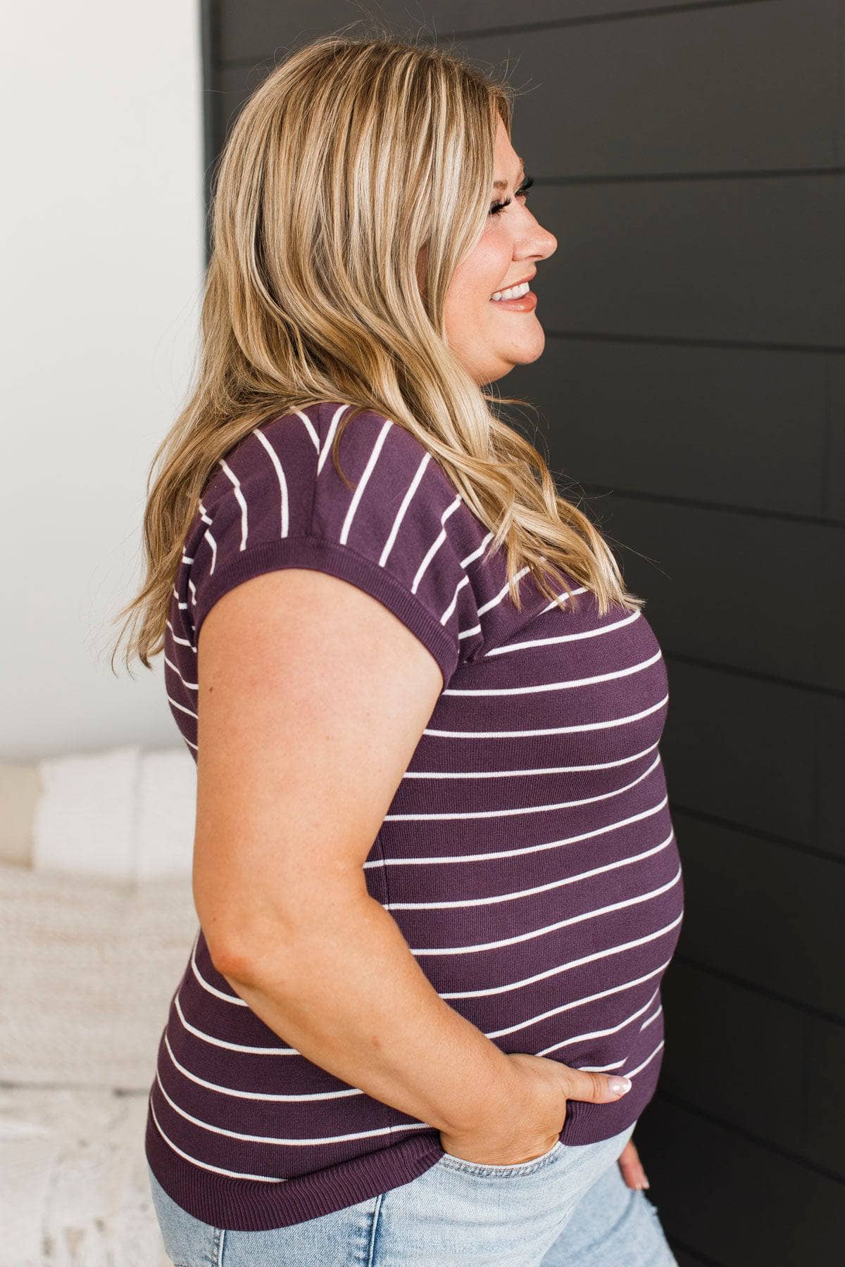 Say Something Inspiring Striped Top- Eggplant - Image 4