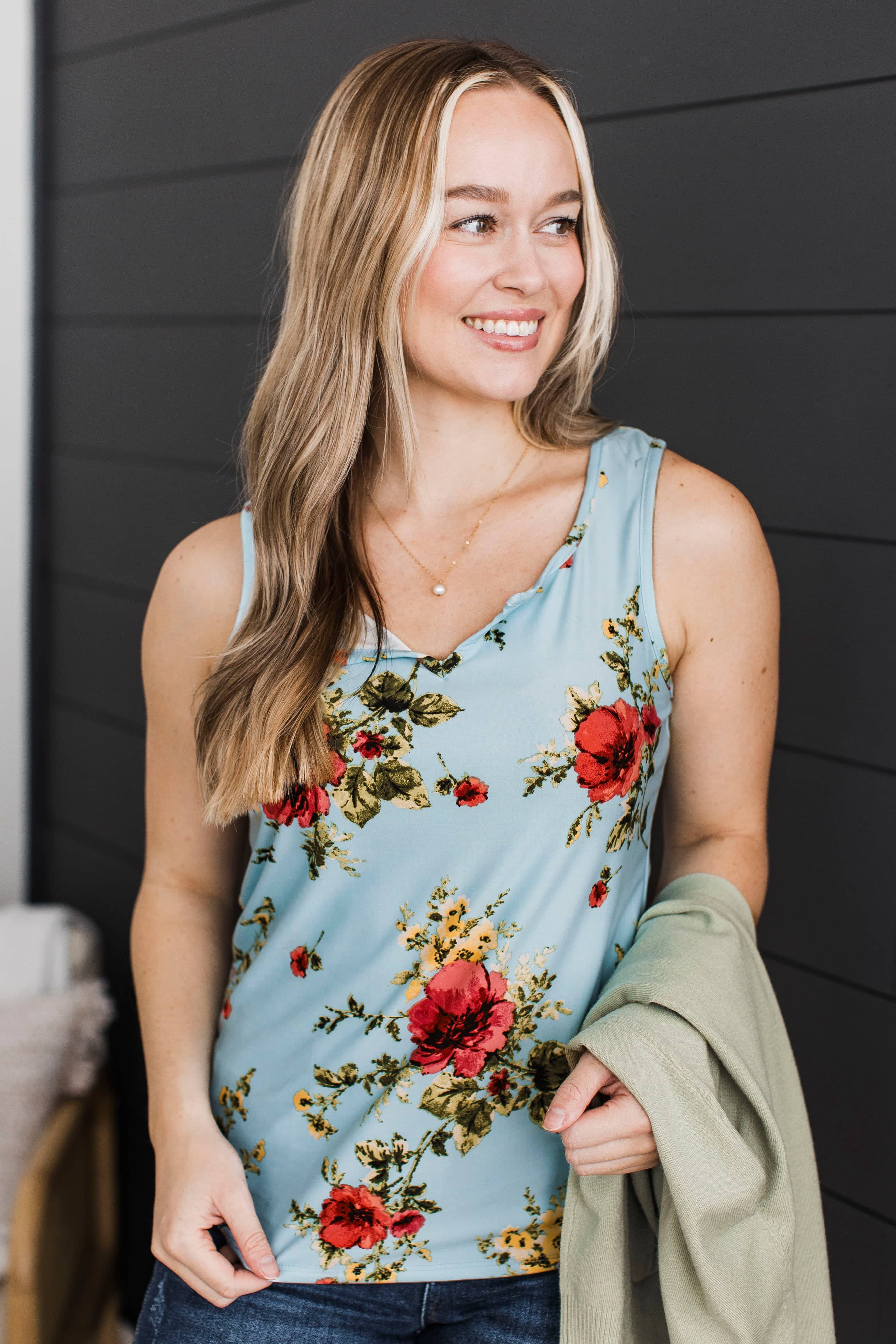 Say We're Forever Floral Tank Top- Light Blue - Image 3