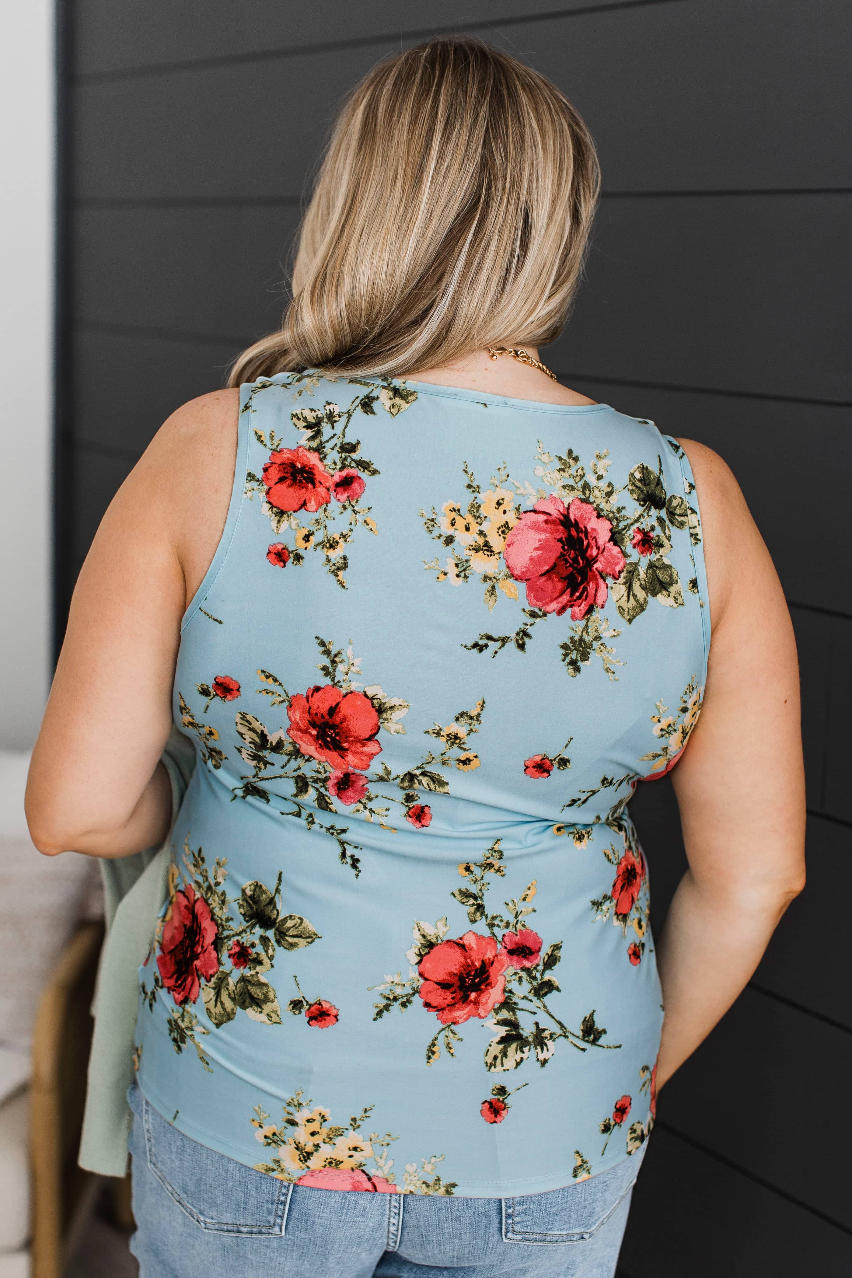 Say We're Forever Floral Tank Top- Light Blue - Image 6