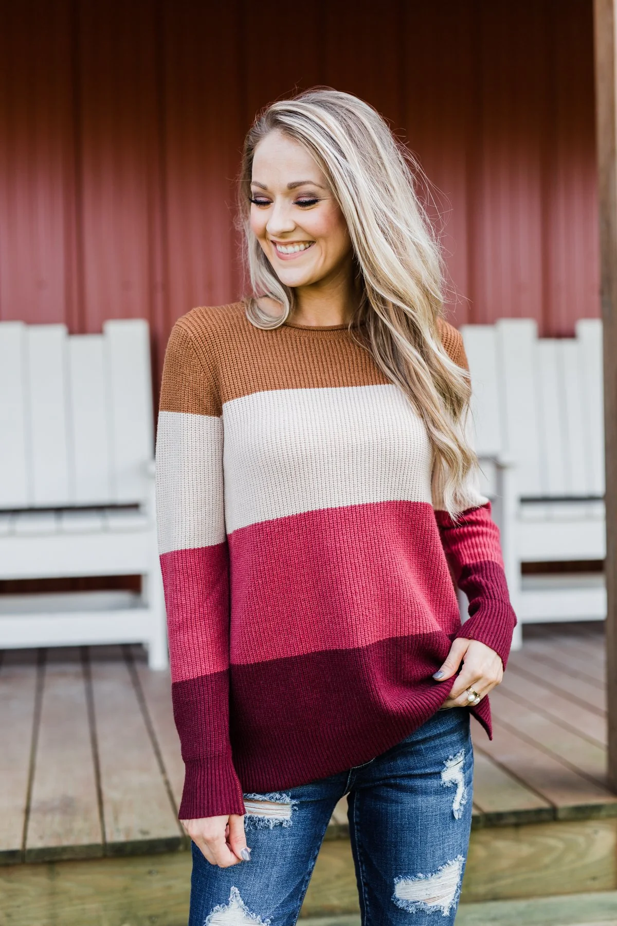 Say You Love Me Knit Sweater- Camel & Burgundy - Image 6