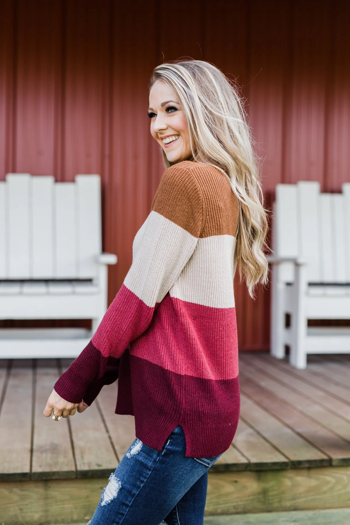 Say You Love Me Knit Sweater- Camel & Burgundy - Image 8