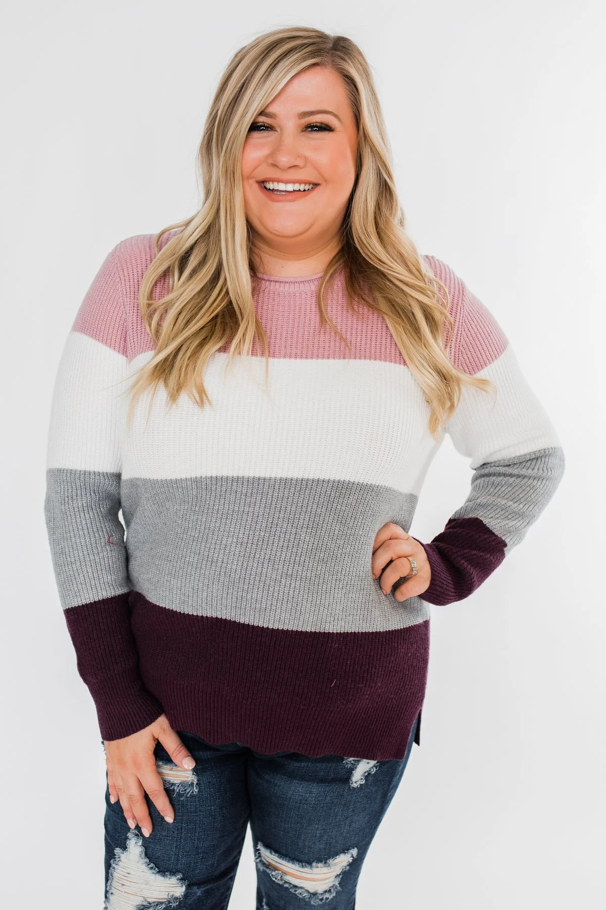 Say You Love Me Knit Sweater- Grey & Plum - Image 2