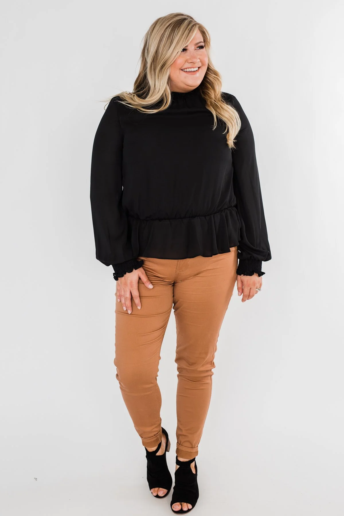 Say You Won't Let Go Cinched Blouse- Black - Image 4