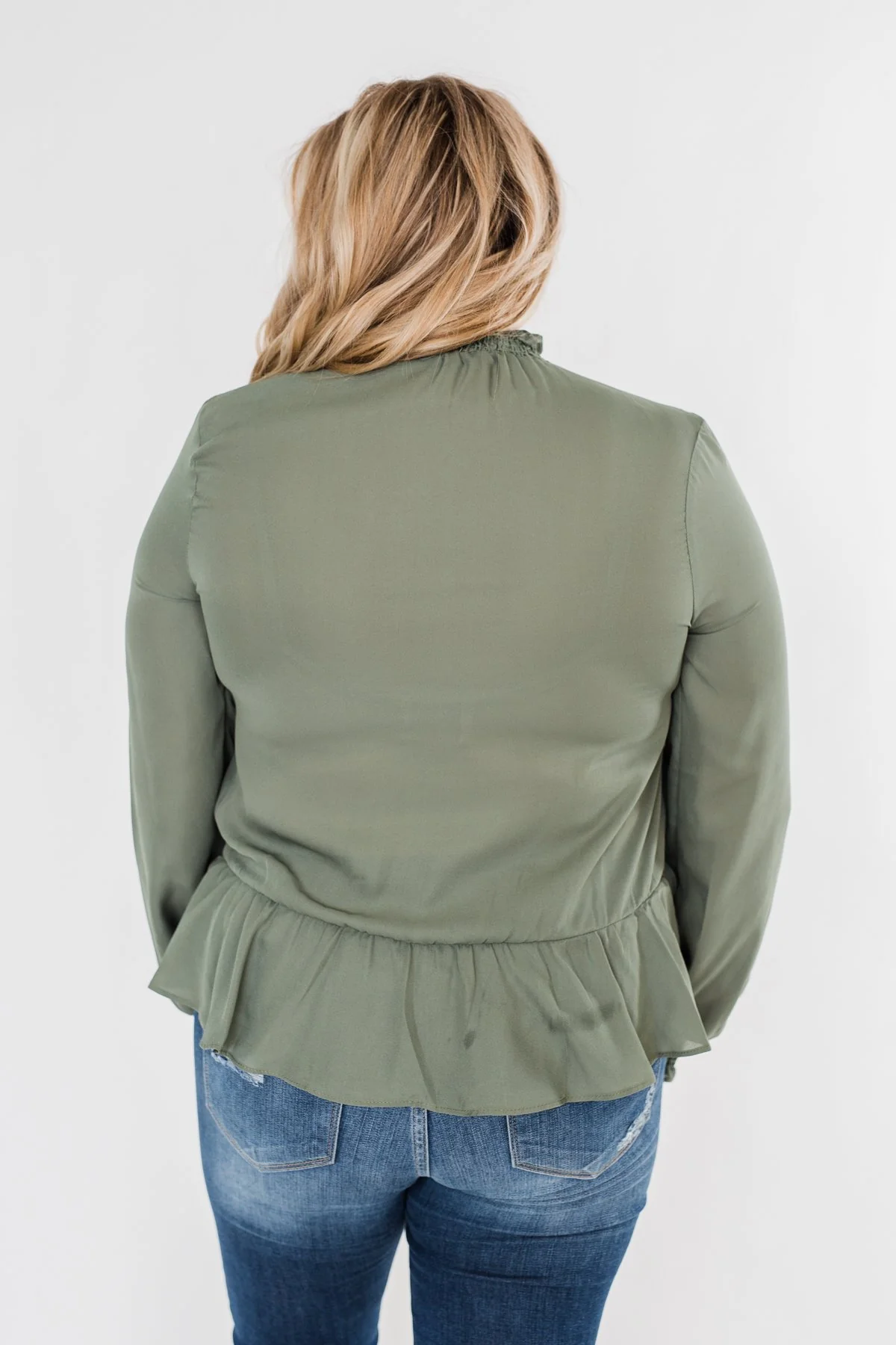 Say You Won't Let Go Cinched Blouse- Olive - Image 11