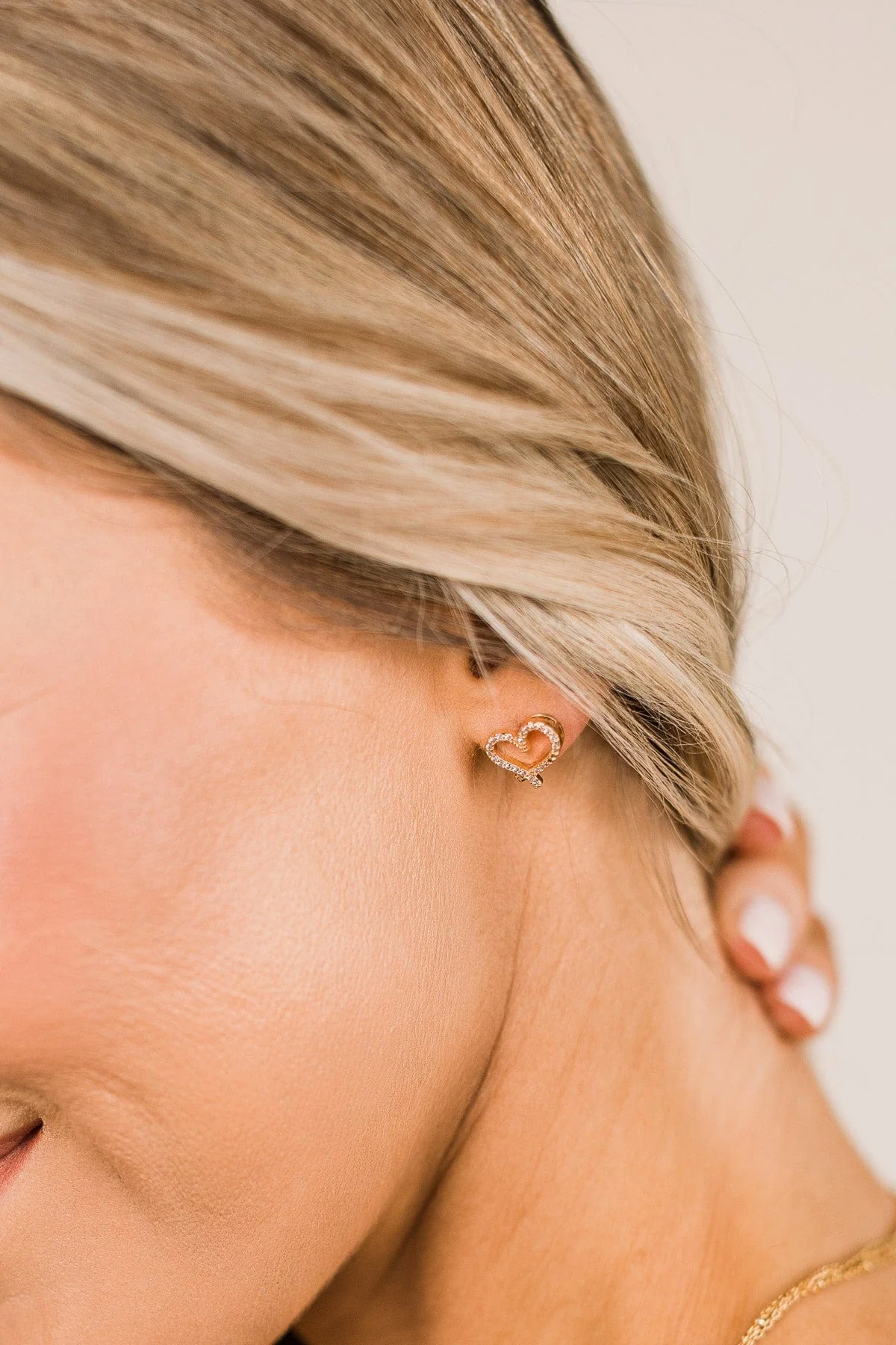 Say You're Mine Heart Stud Earrings- Gold - Image 2