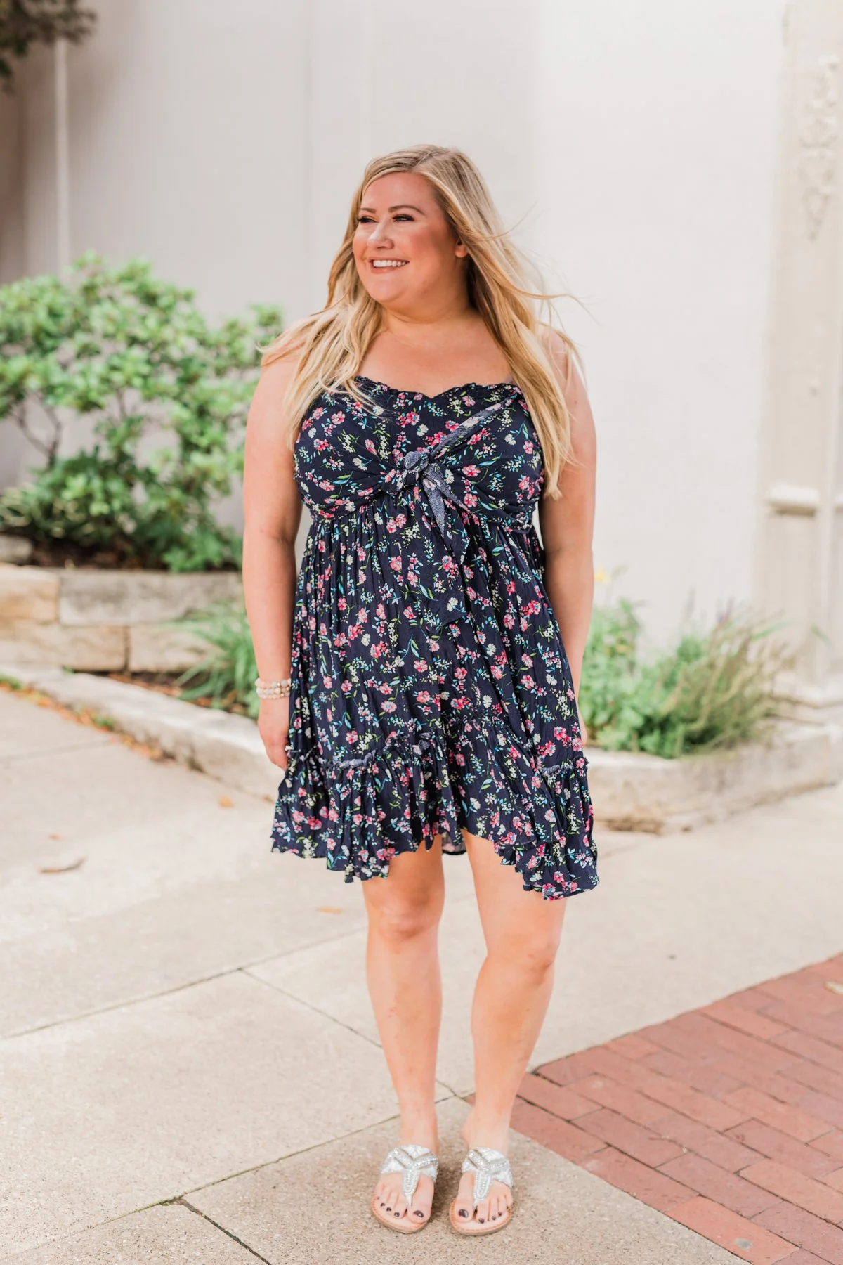 Saying Goodbye Floral Tie Dress- Navy