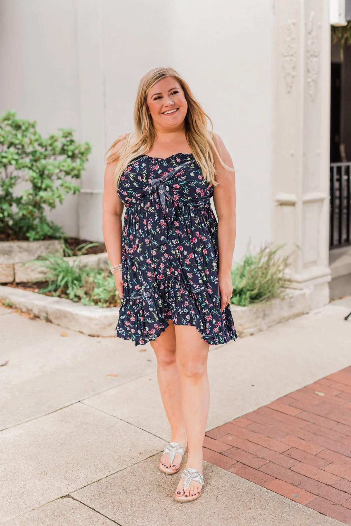 Saying Goodbye Floral Tie Dress- Navy - Image 7