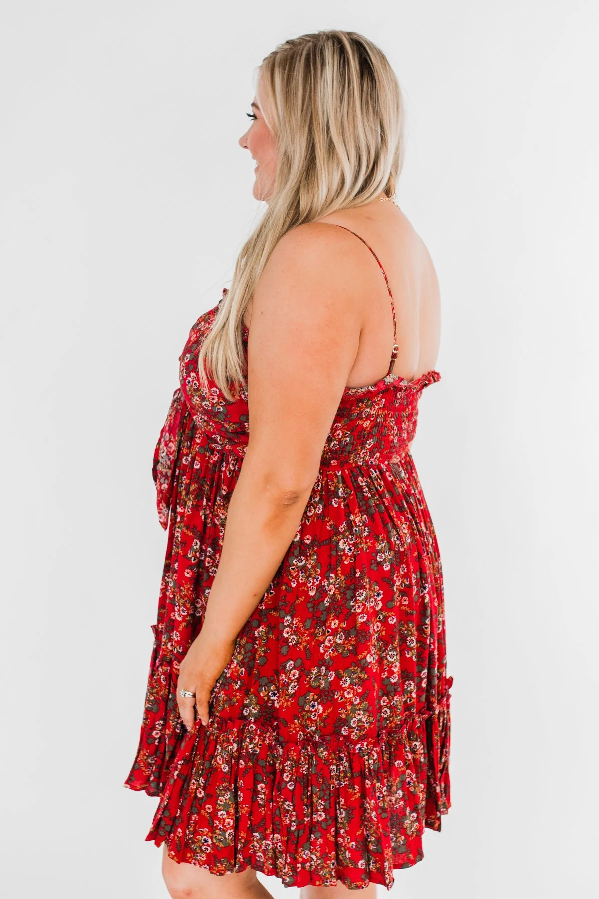 Saying Goodbye Floral Tie Dress- Red - Image 10